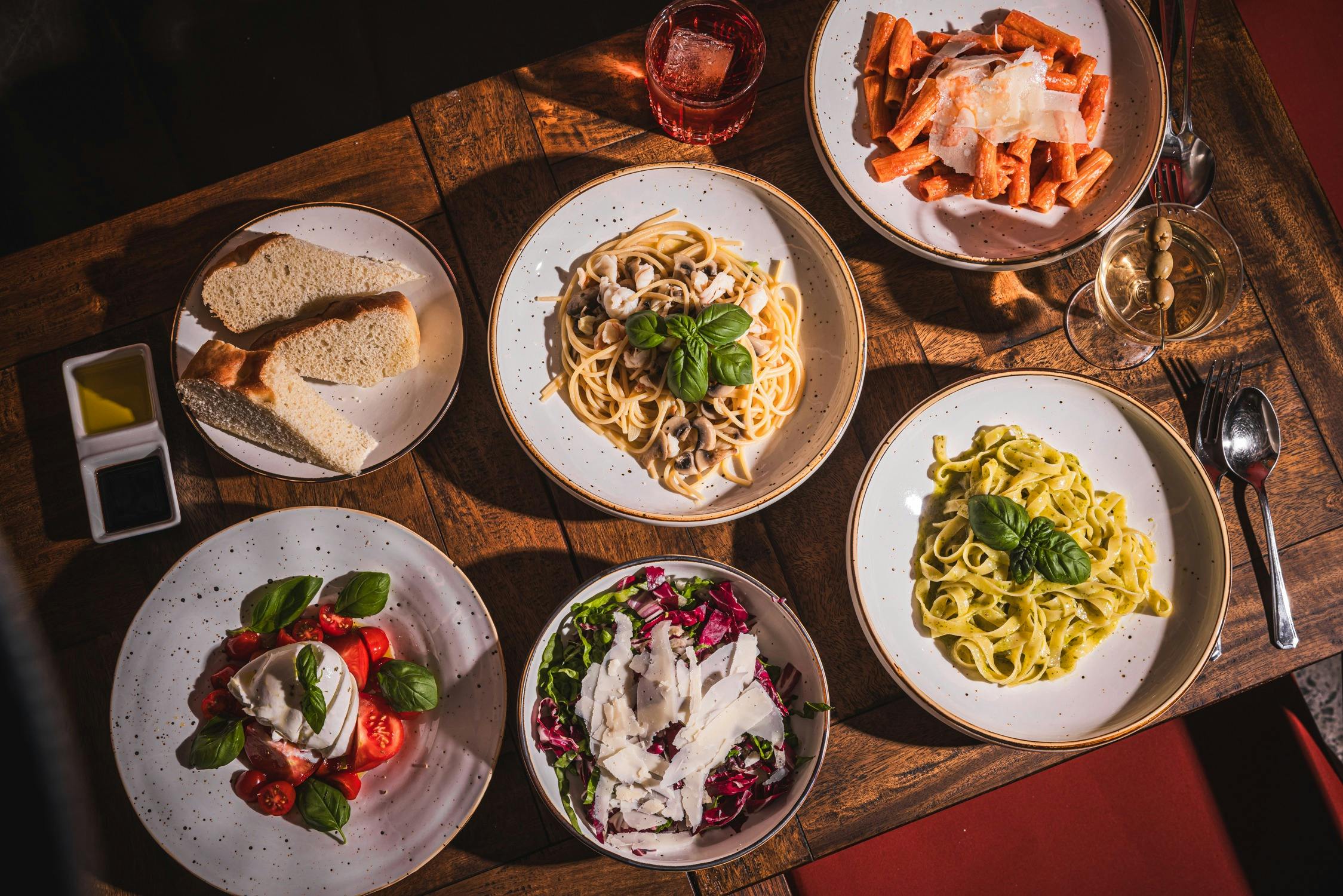 Aerial view of plates of food