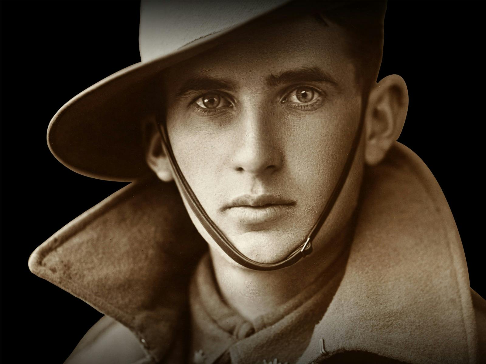 Historical image of Australian soldier wearing a slouch hat and uniform