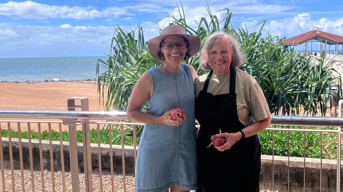 Two produce growers in front of Redcliffe JEtty