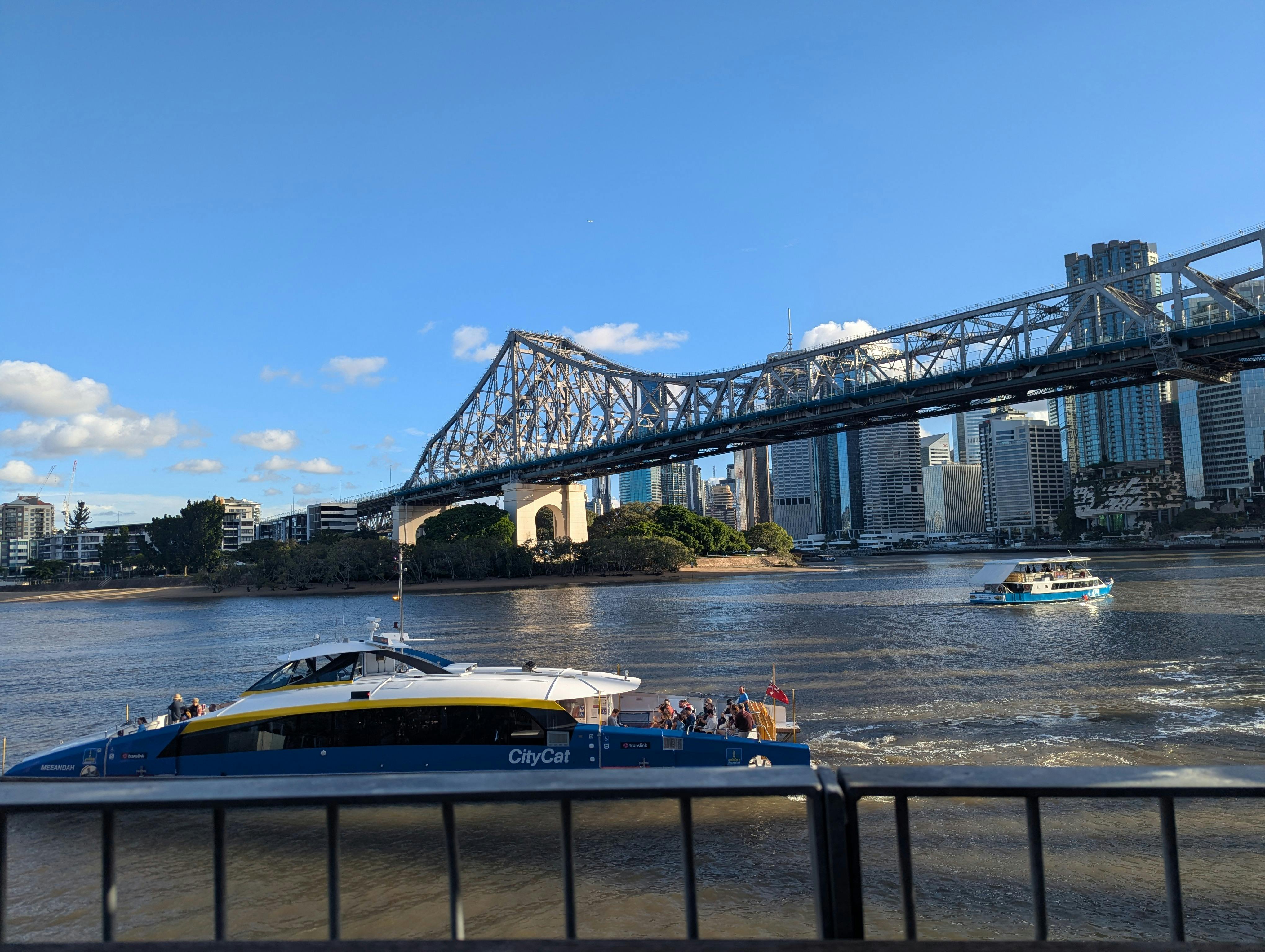 Brisbane River views of city cat and bridge