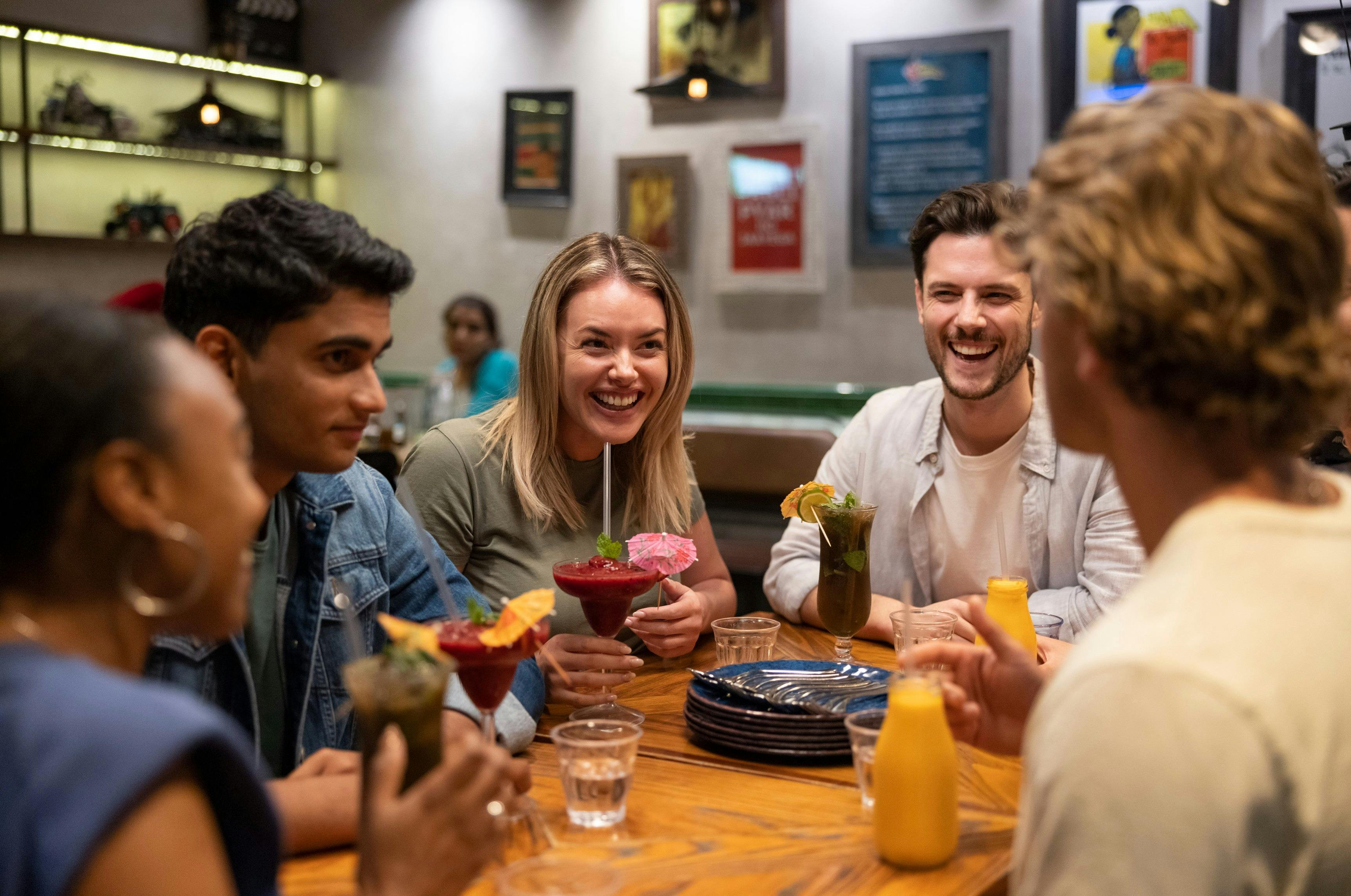 Friends catching up over lassi's and mocktails at Chatkazz, Harris Park