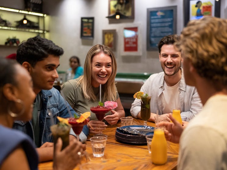 Friends catching up over lassi's and mocktails at Chatkazz, Harris Park