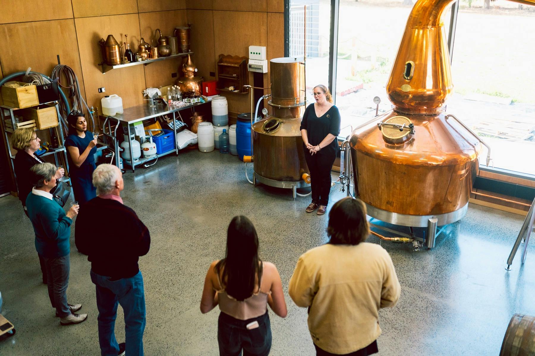 guests enjoying a tour and tasting of gin at Killara Distillery
