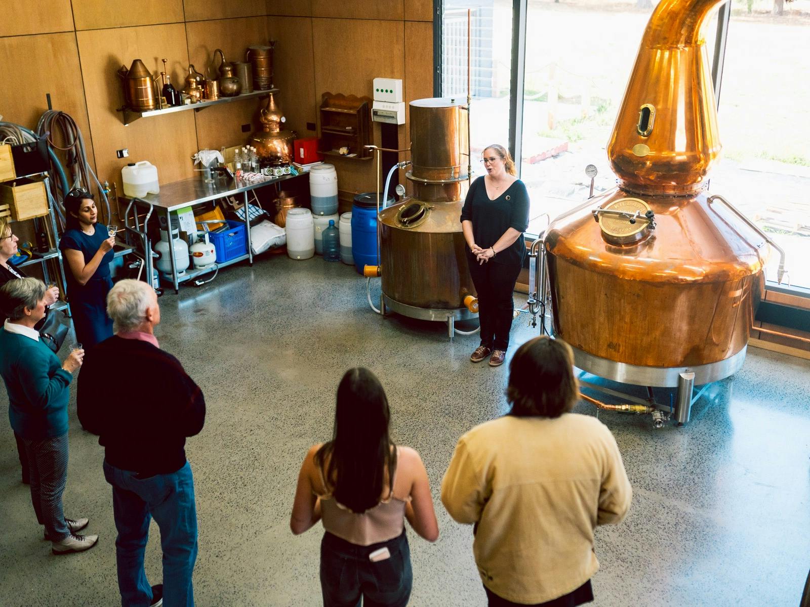 guests enjoying a tour and tasting of gin at Killara Distillery