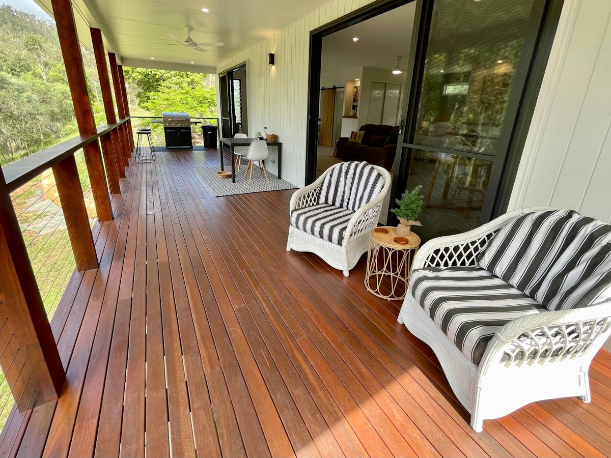 Large balcony to catch the breeze found at Whispers in Glastonbury via Gympie Sunshine Coast Qld