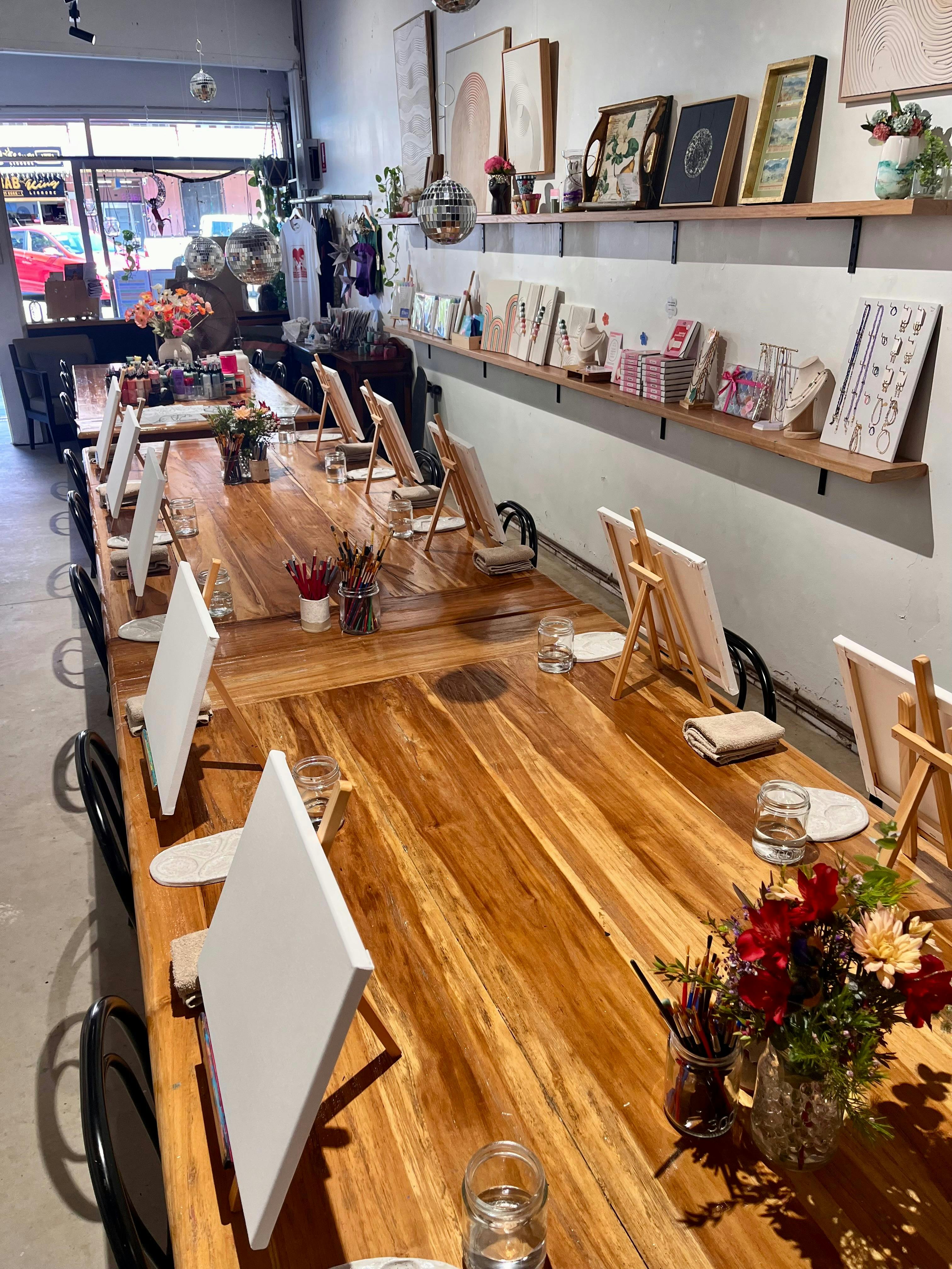 Paint & Sip set up in the shop