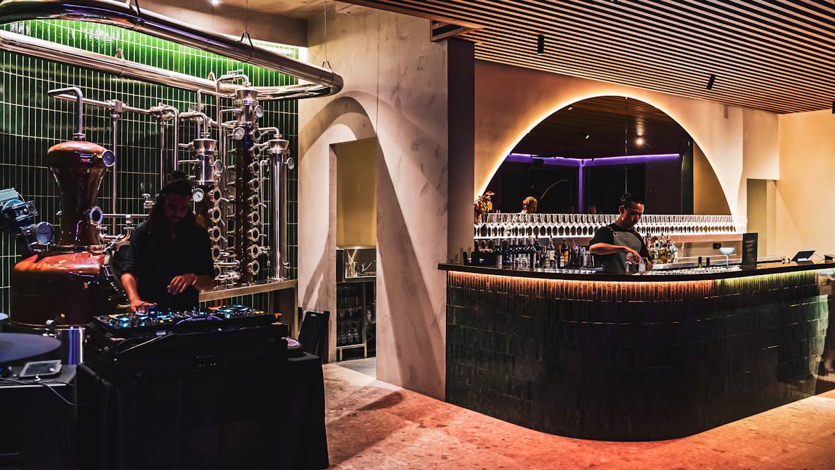 Uniquely designed distillery area next to a bar at Elementa Whitsundays