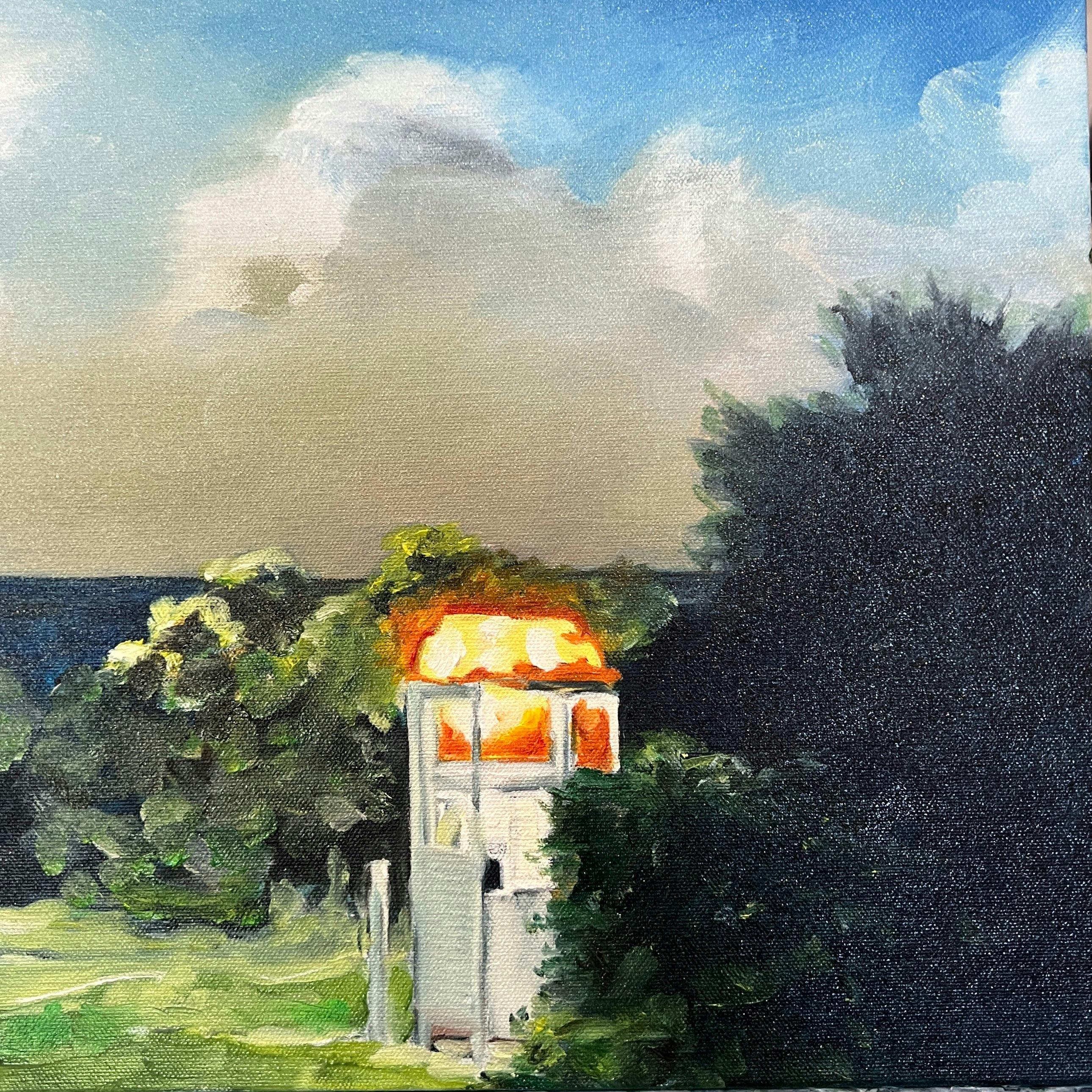 Night painting of illuminated phone box at Marengo beach