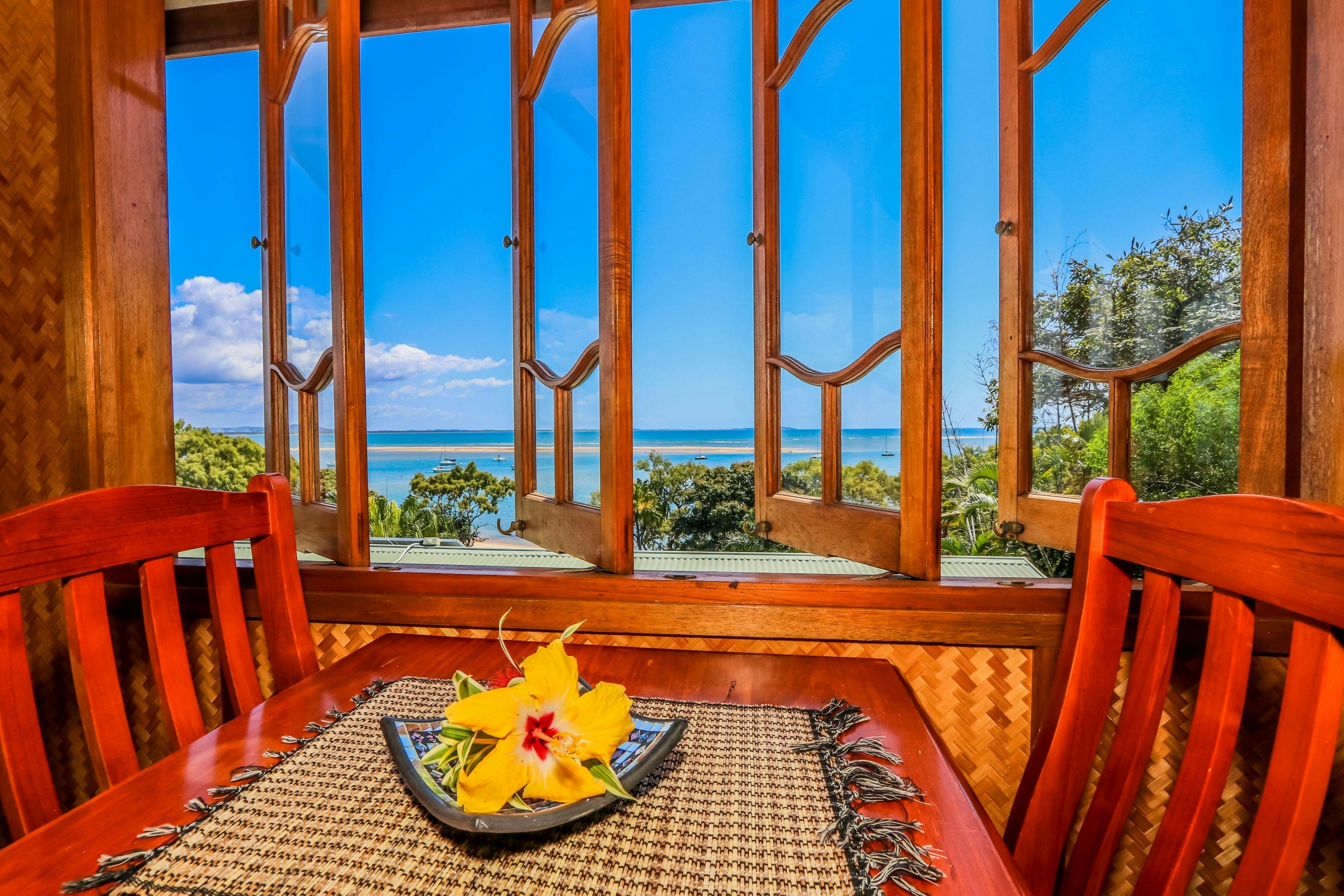 View when dining indoors from 'The Treehouse' bungalow.