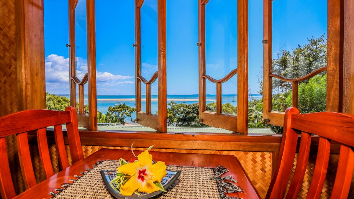 Viw when dining indoors from "the Tree House' bungalow.