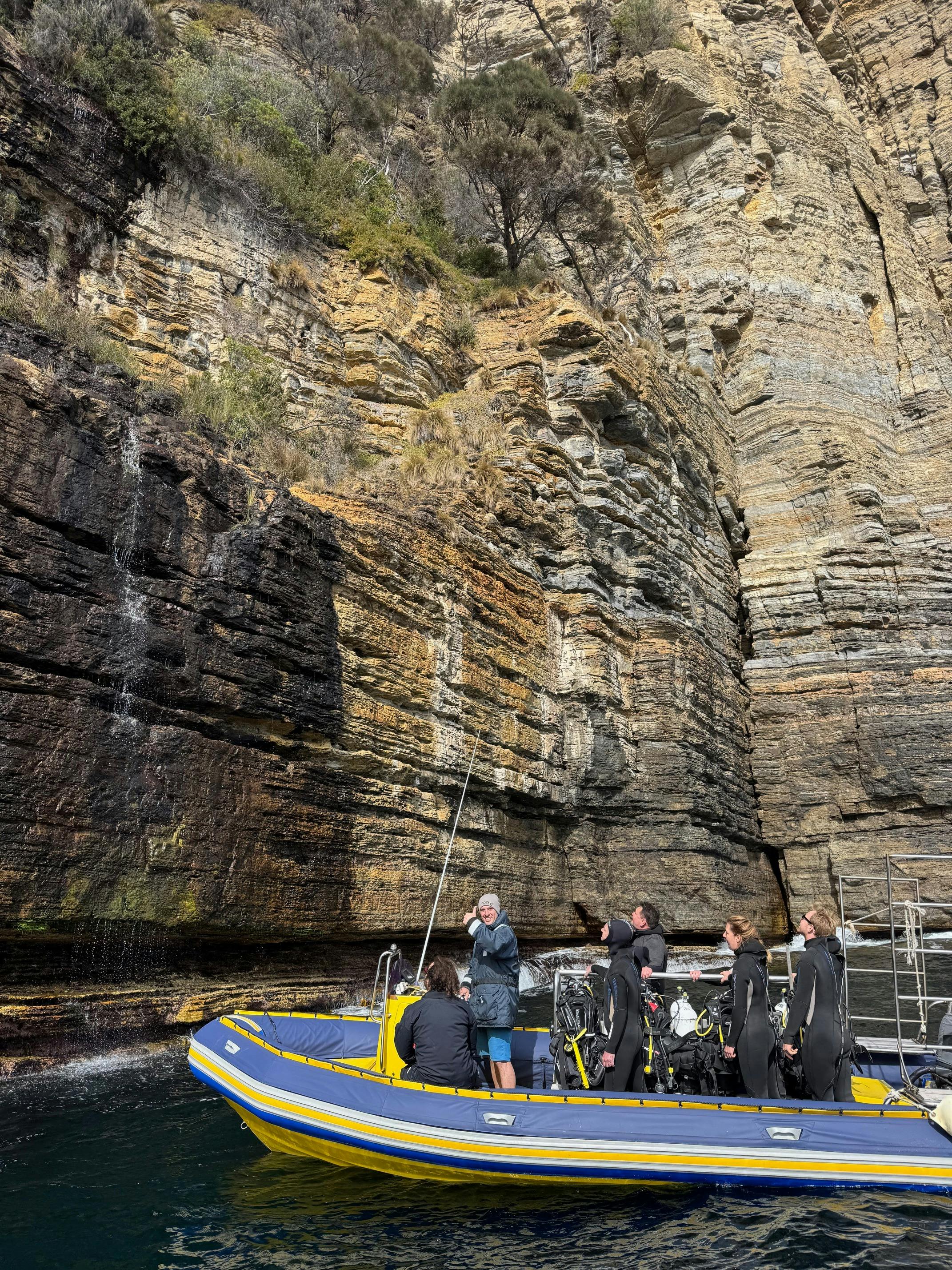Go Dive Tasmania Vessel near the waterfall