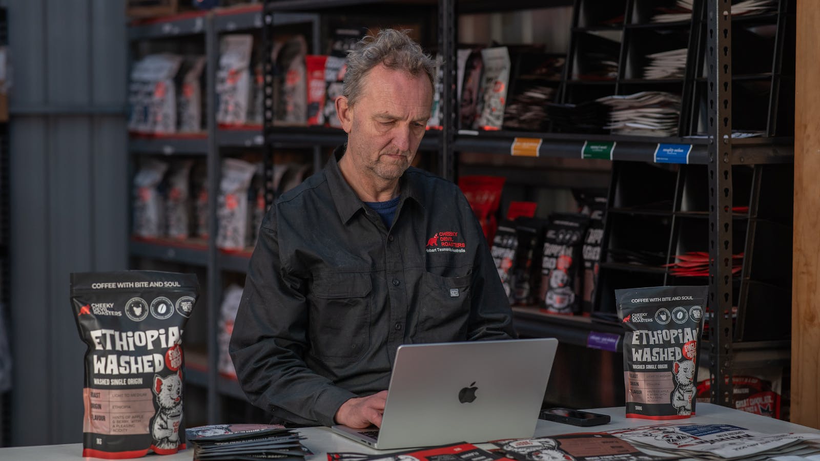 Behind the scenes at the Cheeky Devil Coffee Roasters roastery in Hobart.