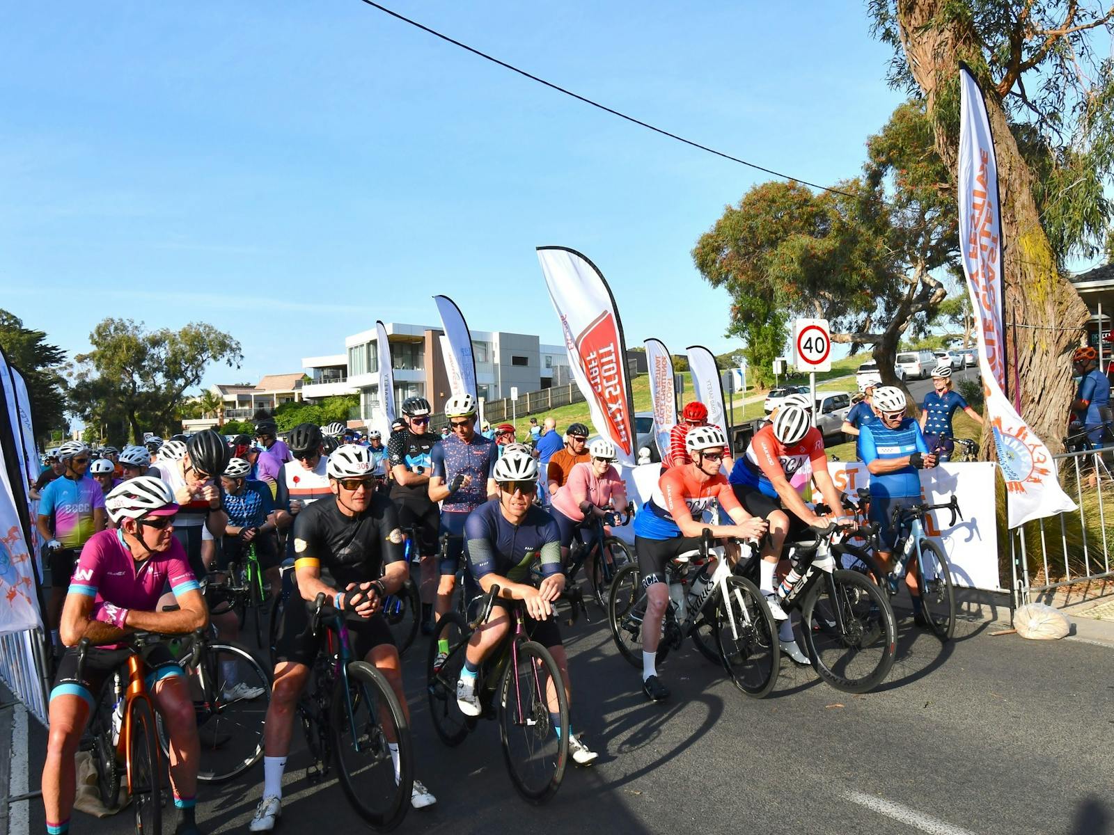 Hundreds of riders line up at the start line