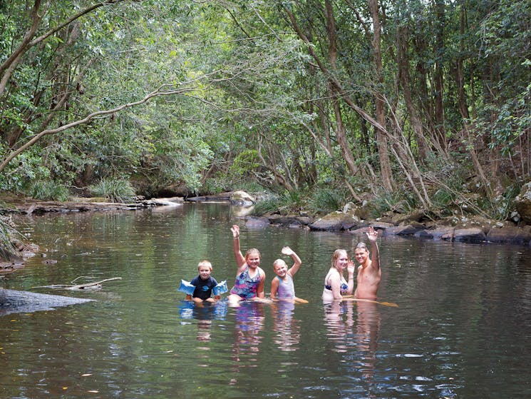 Swimmers in Upsalls Creek, Swans Corssing in Kerewong State Forest