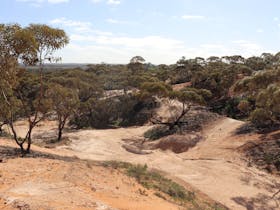 The track weaves through scrubland above the town's caravan park.