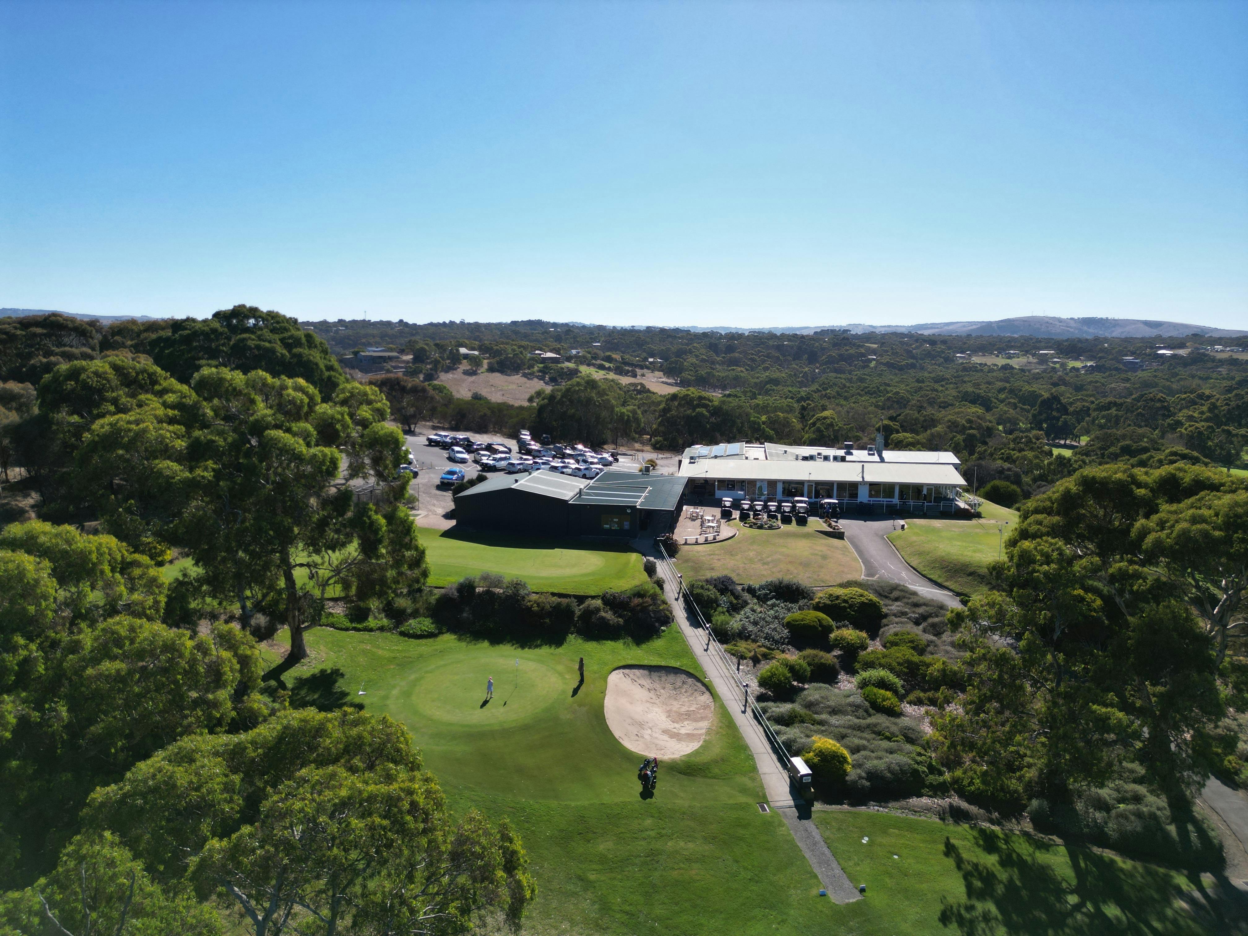 Aerial view of the 18th and the Victor Harbor Golf Club Clubhouse