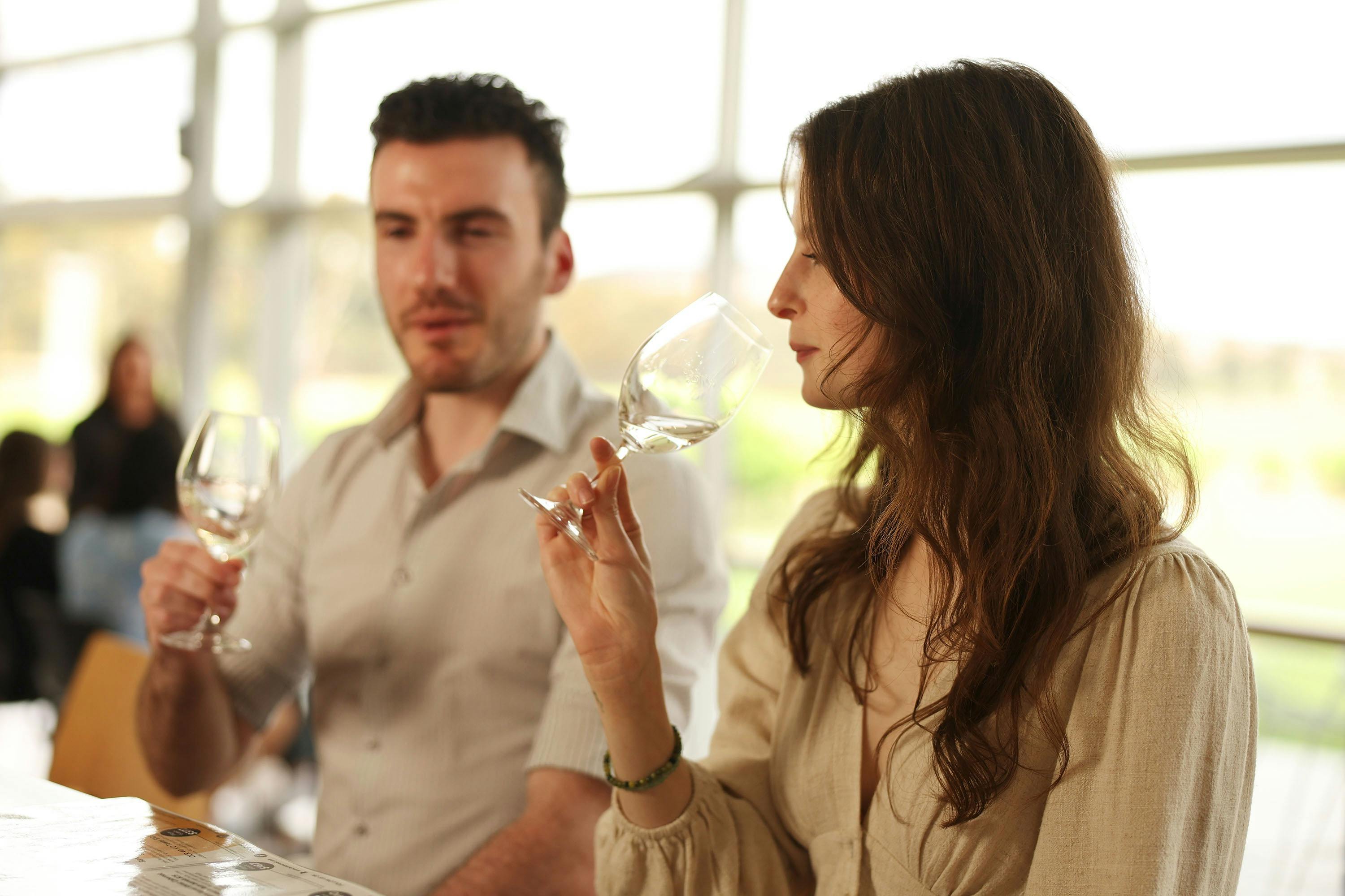 A couple enjoying a wine tasting at Jacobs Creek