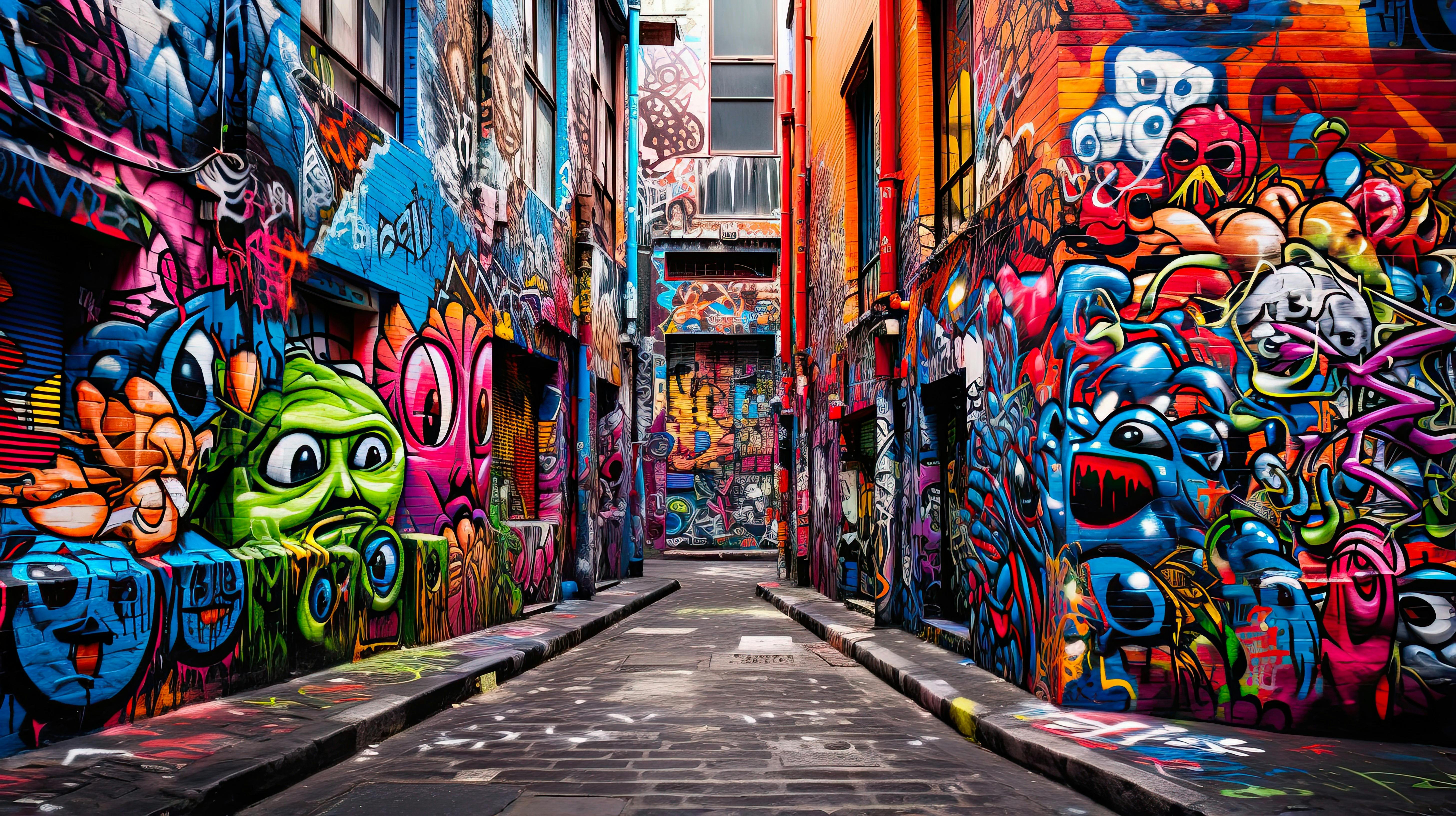 Close up of Melbourne Hosier Lane street art - very bright colours