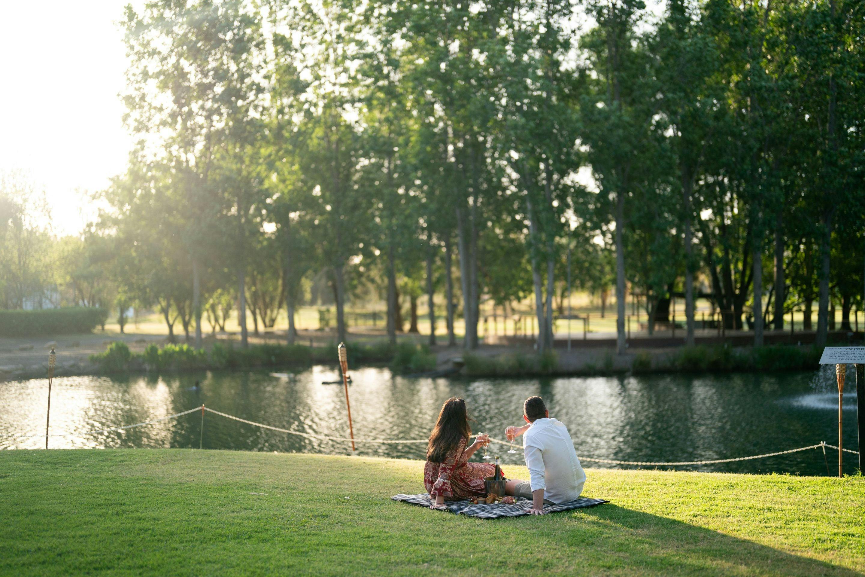 Couple Relaxing on the estate of VELA Spa & Bathhouse at Crowne Plaza Hawkesbury Valley
