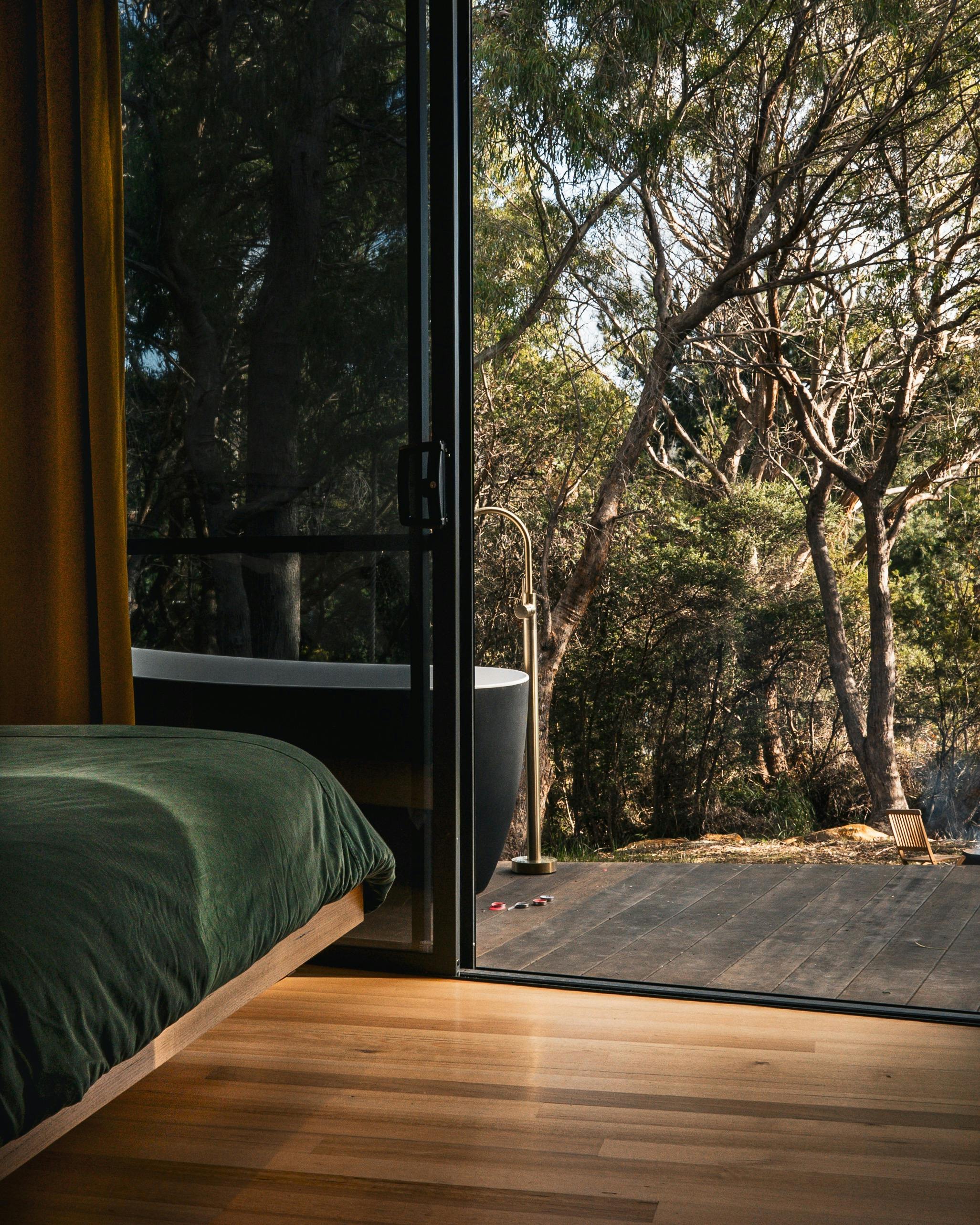 bedroom and outdoor tub
