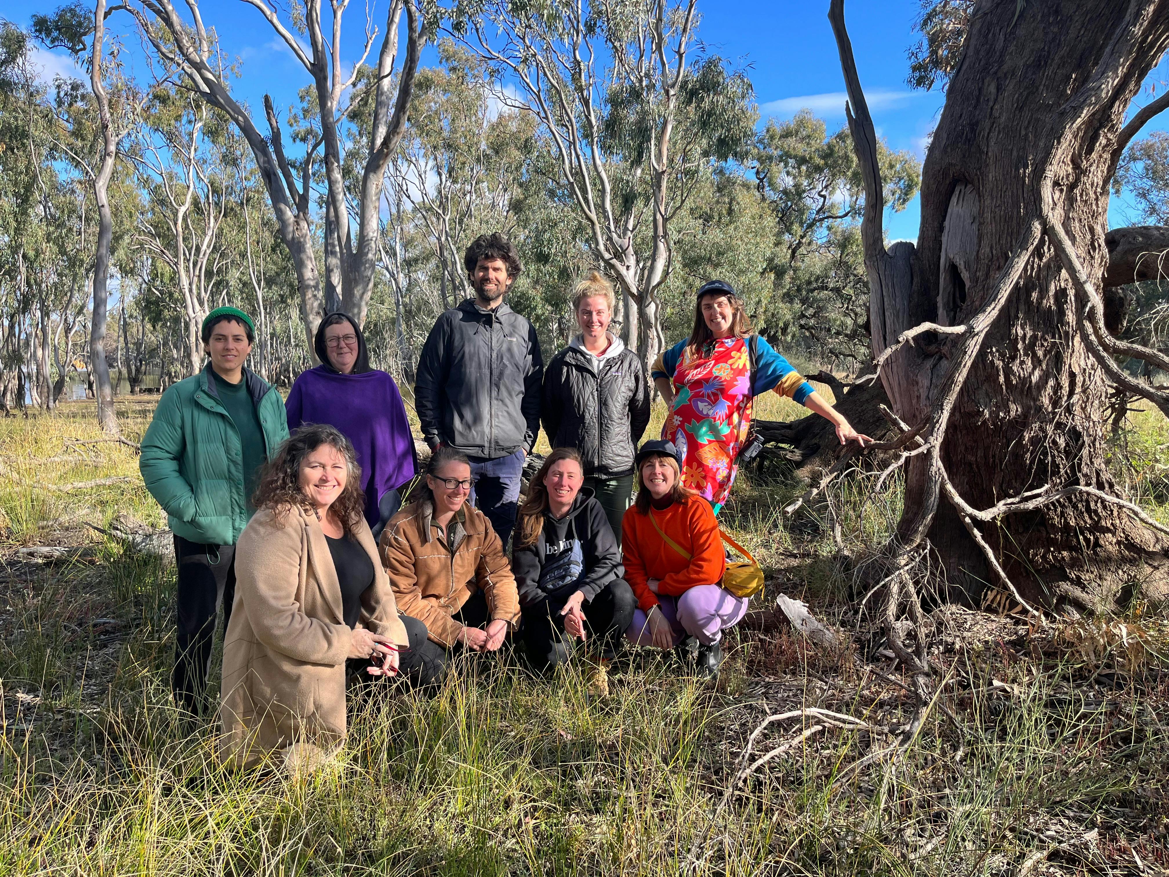 Touring Lake Boort studying Aboriginal scarred trees.