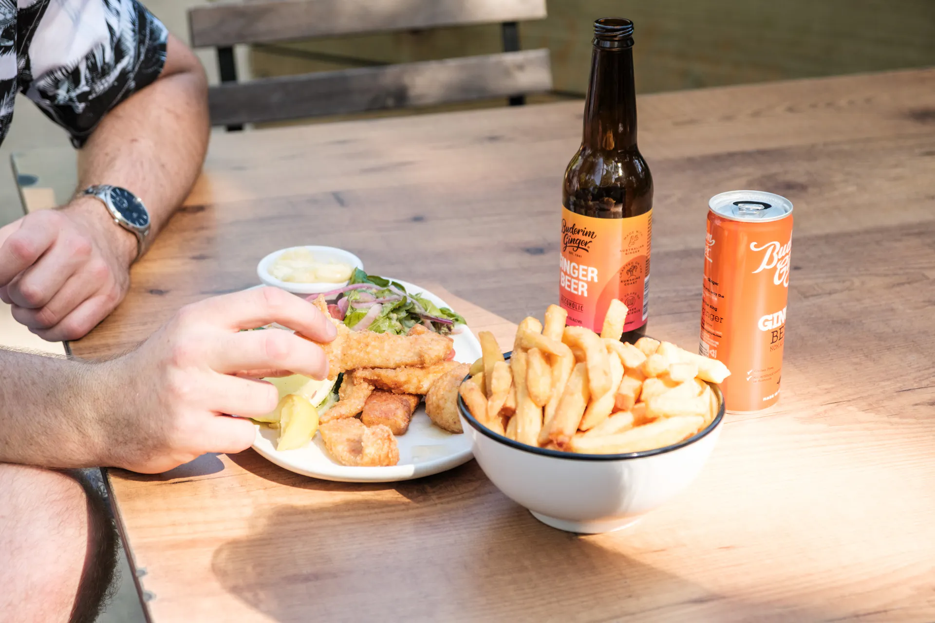 Share plates and Buderim Ginger Beer in the beer garden