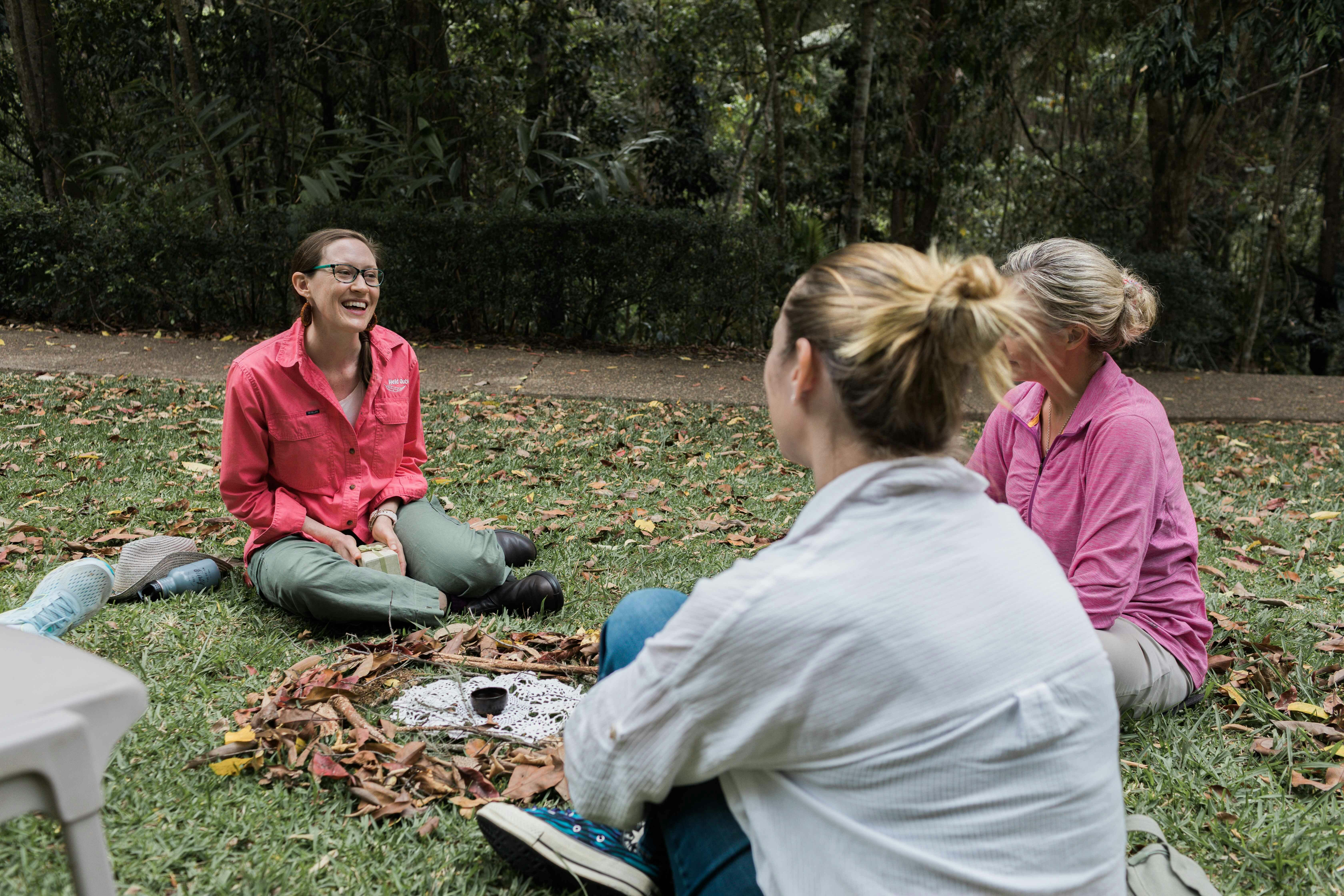 Forest bathing tea women grass circle