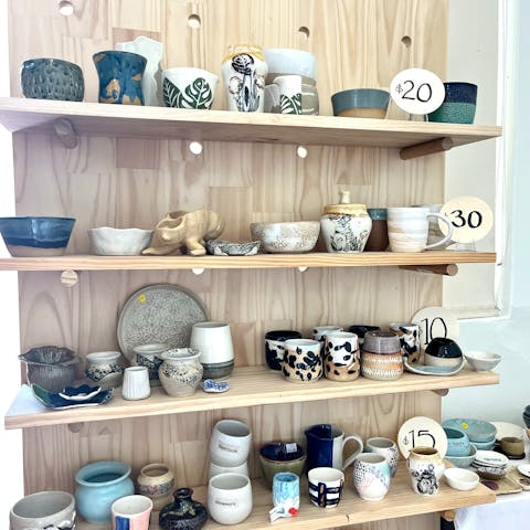 SHop shelf with handmade ceramics