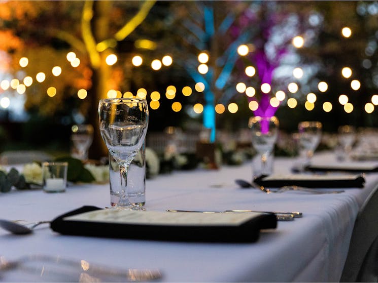 Table setting in the gardens at Illuminate