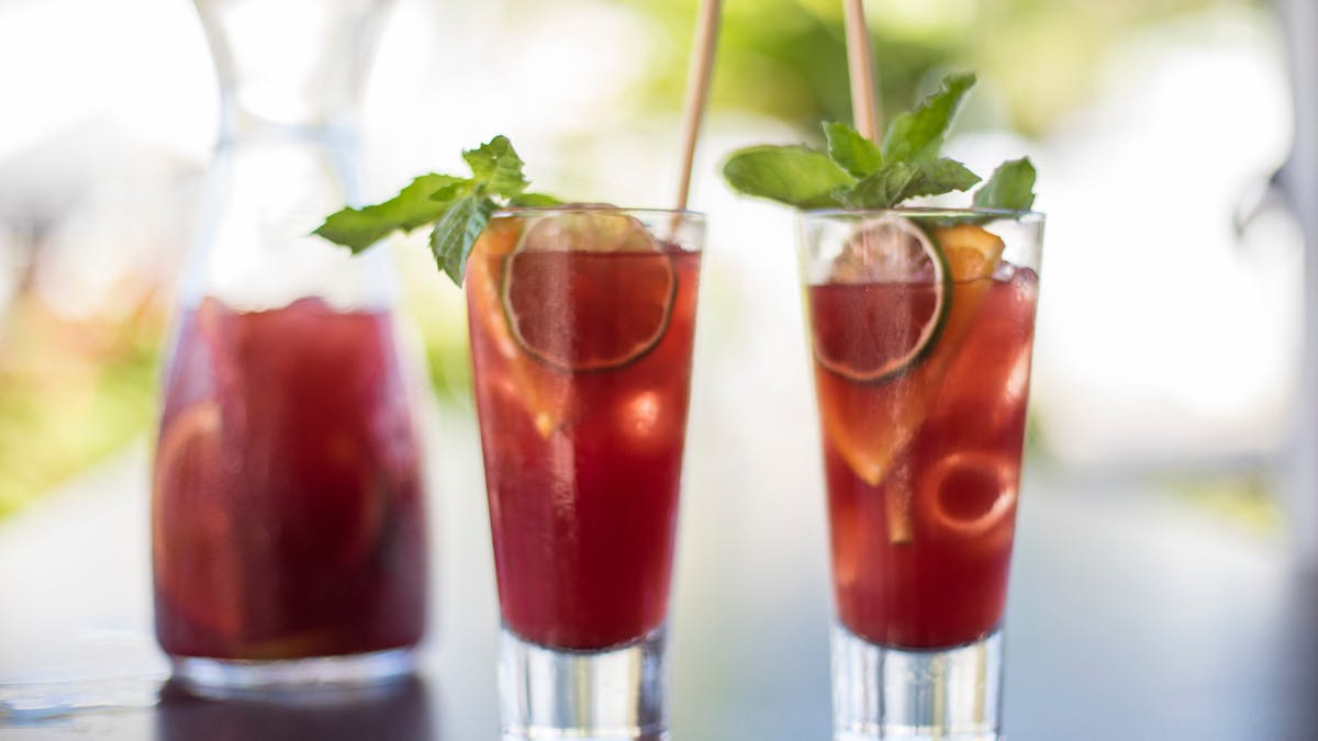 Seabean's sangria is served in a carafe or by the glass
