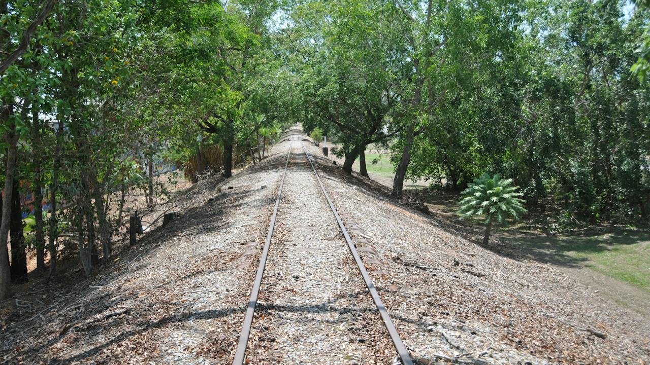 Remnant of railway track and mound.