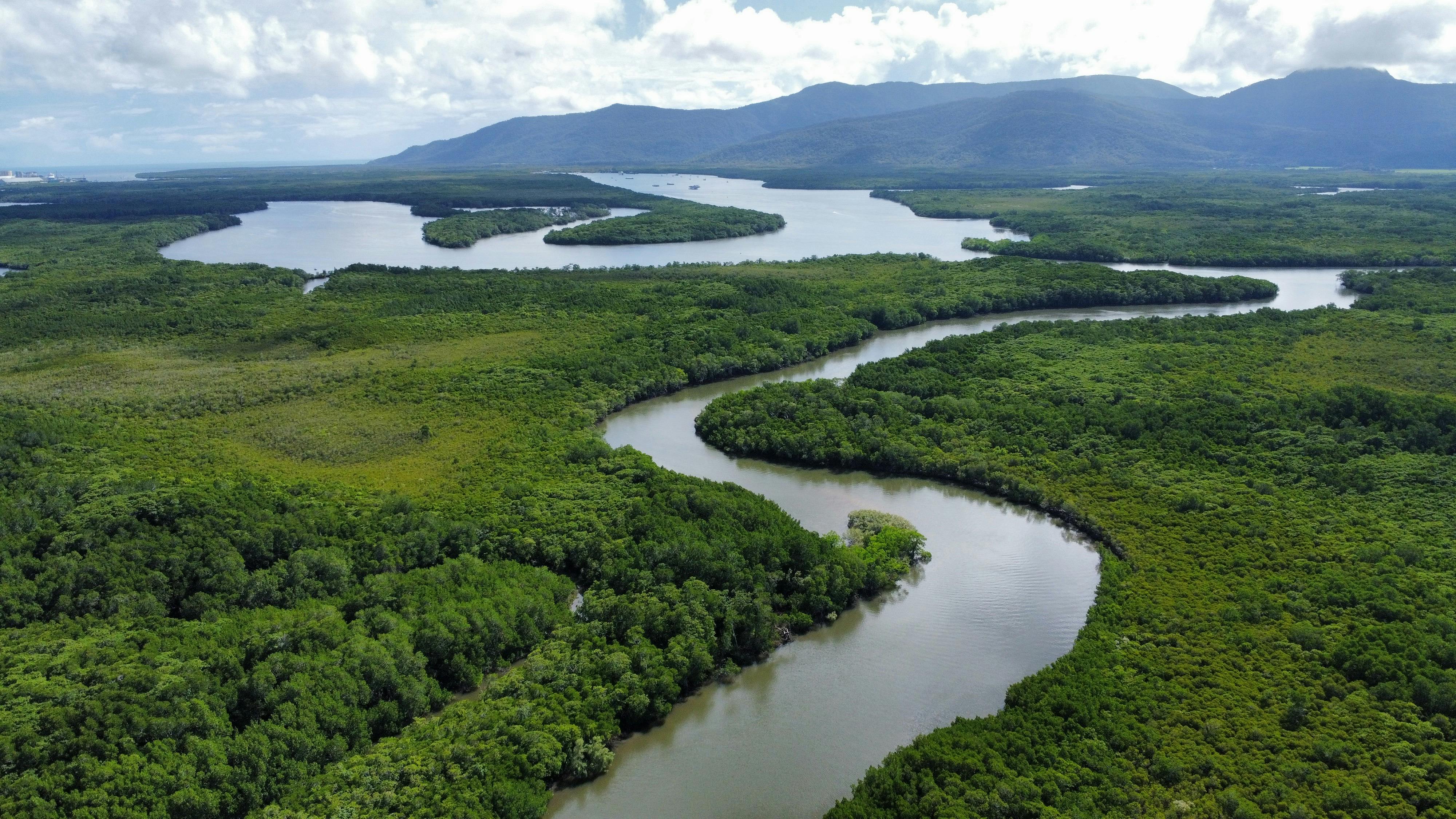Aerial view of Trinity Inlet, showing calm waters where Gone Fishing Cairns operates.