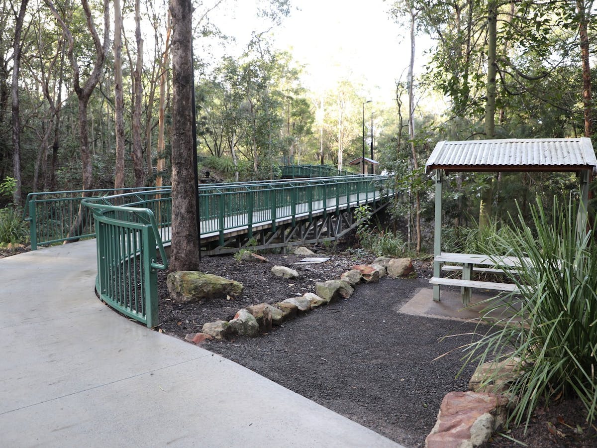Denmark Hill bridge and covered picnic table Denmark Hill bridge and covered picnic table