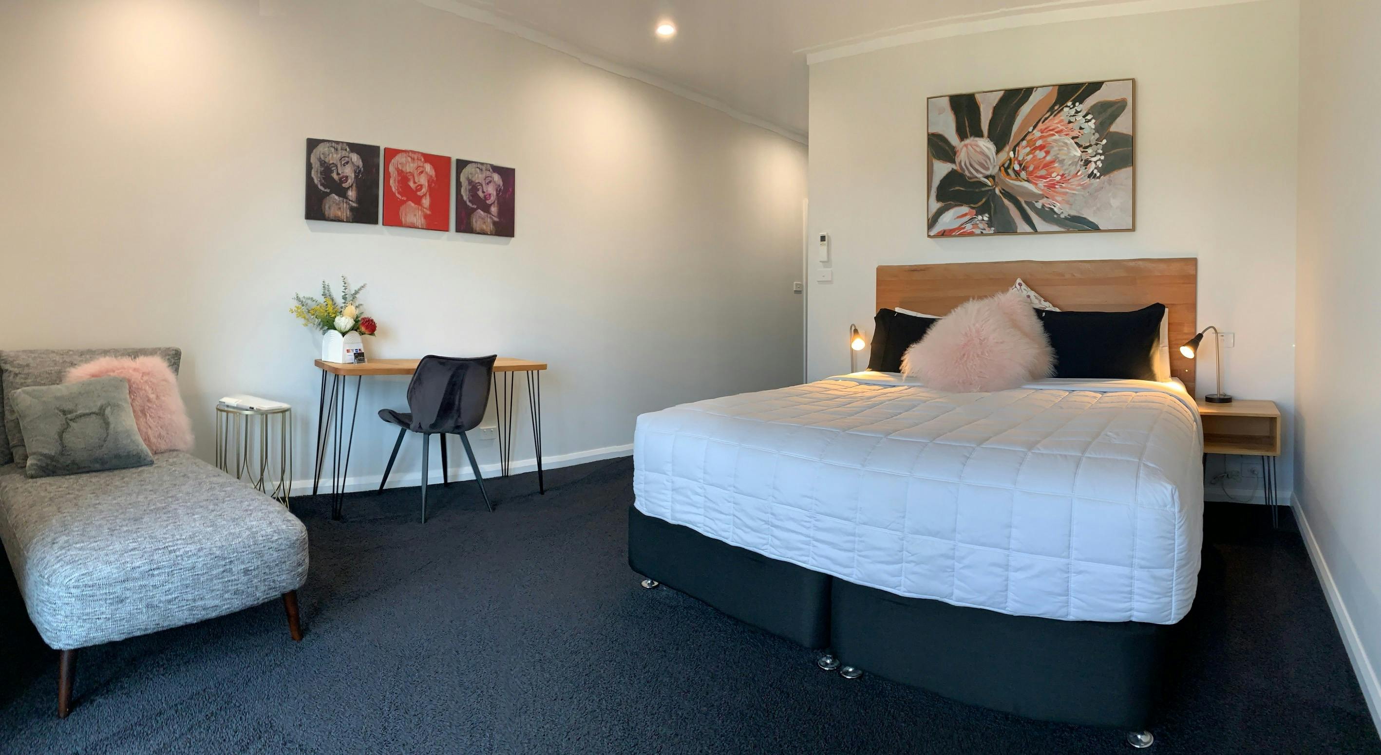 Beautiful king bed with desk and chaise