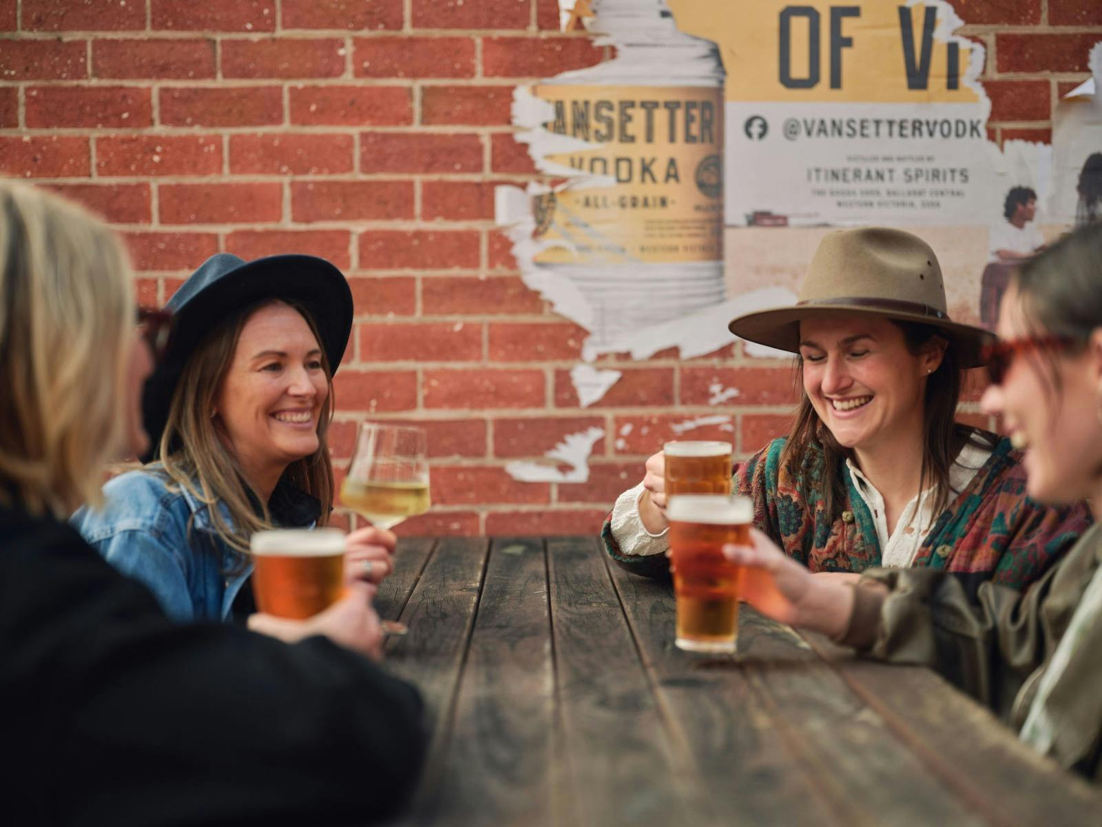 Four girls in beer garden