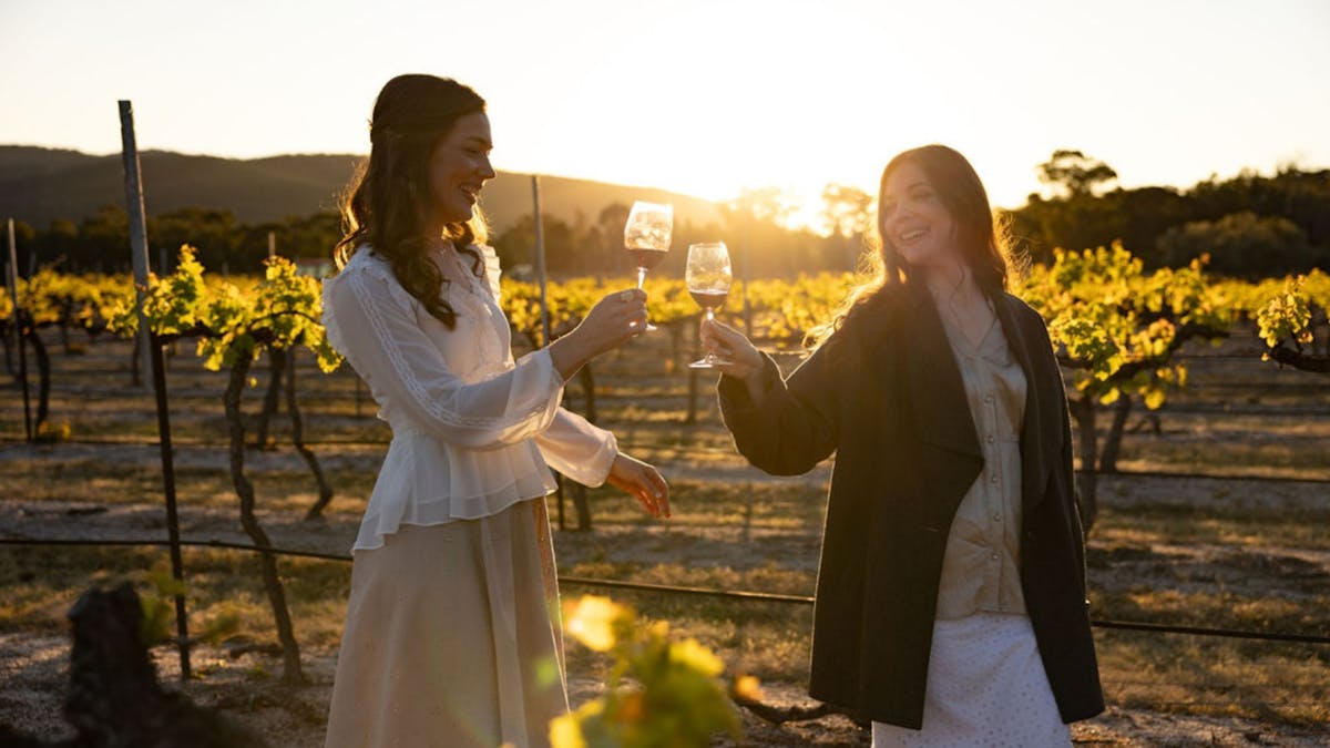 Musicians Nine Year Sister enjoying sunset at Balancing Heart Vineyard on the Granite Belt, QLD