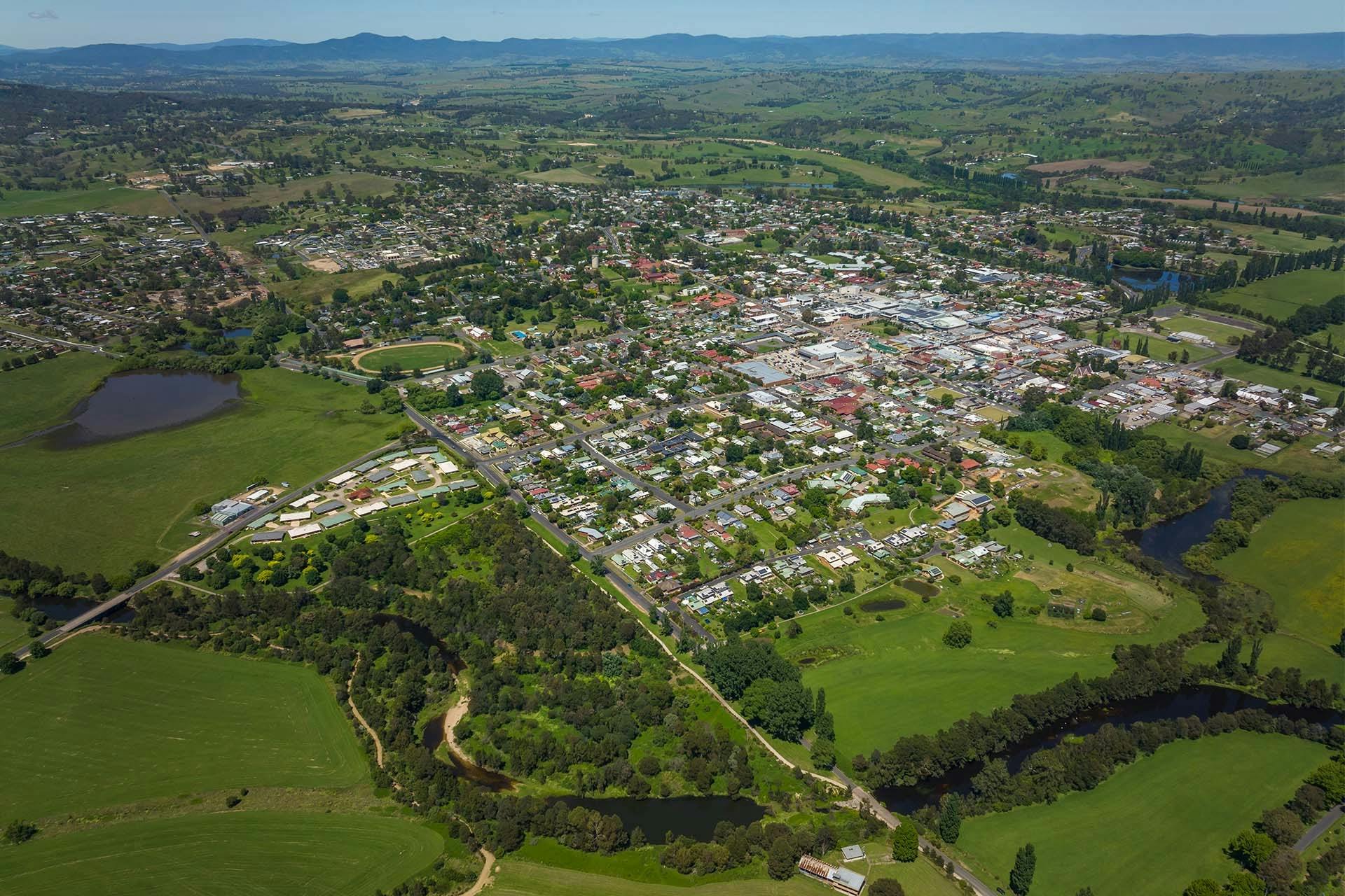 Aerial shot of Bega, NSW. Located on the Sapphire Coast NSW.