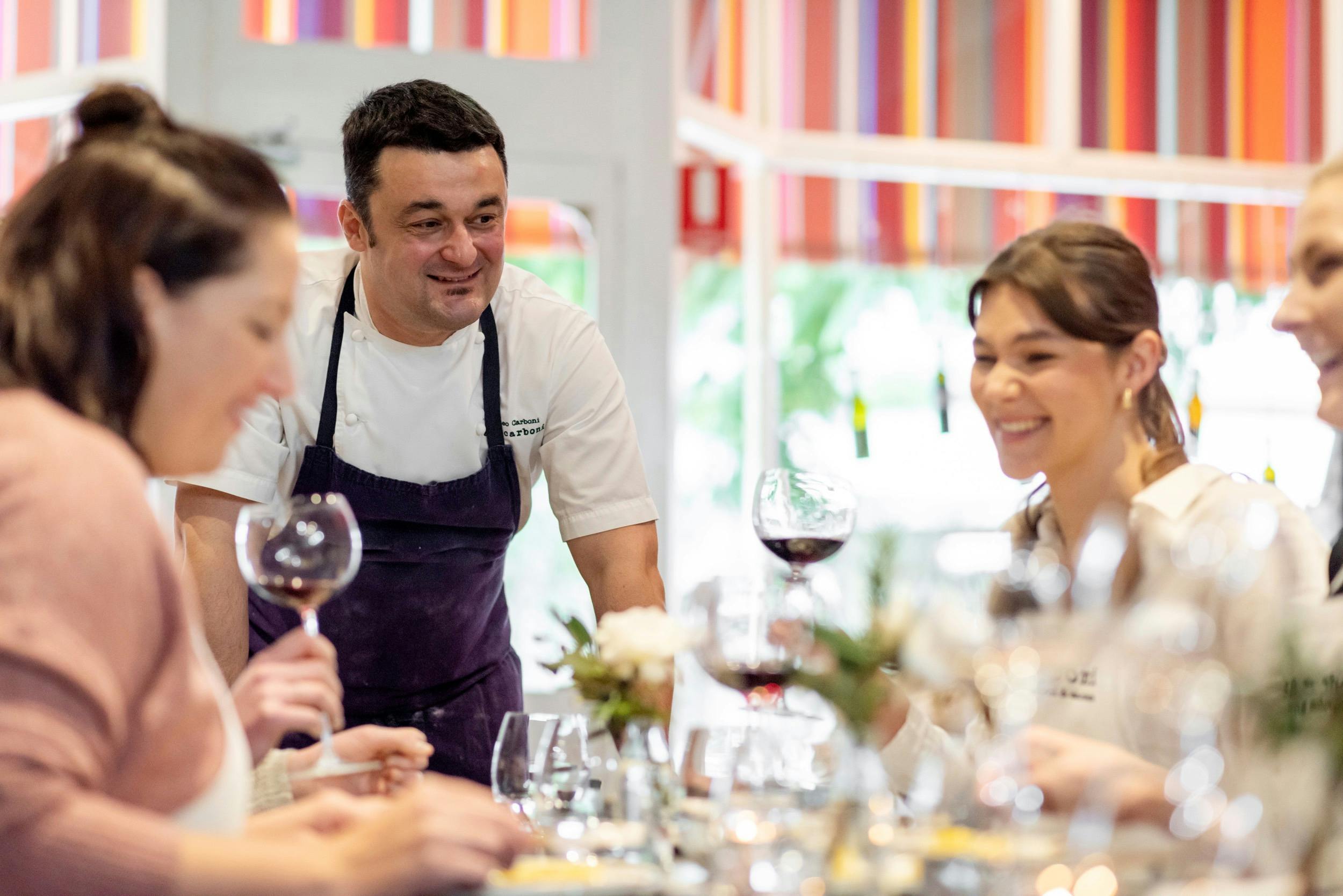 Casa Carboni in Angaston, chef Matteo Carboni chatting with guests while they enjoy their lunch