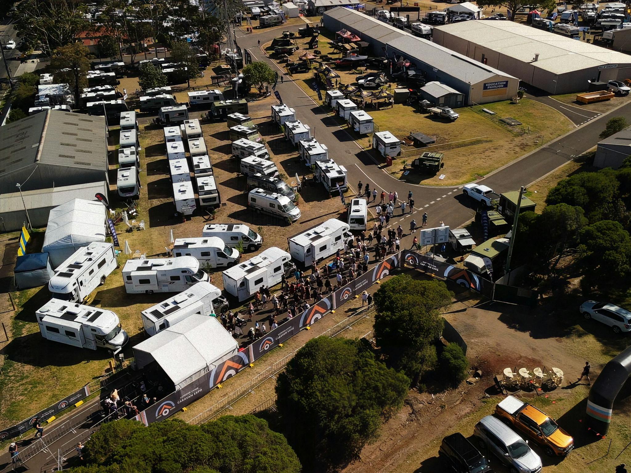 Ariel drone shot showing the Outdoor Living & Caravan Expo