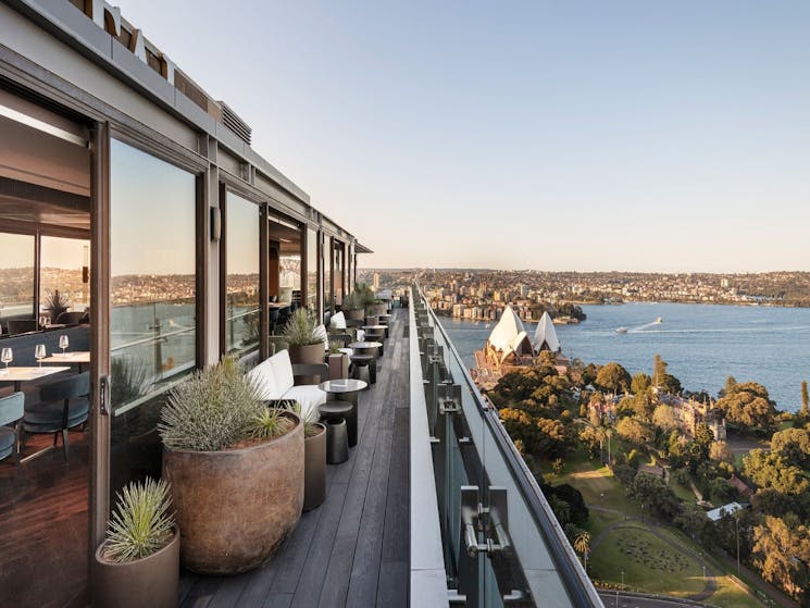 View of Sydney Harbour and Opera House from rooftop bar