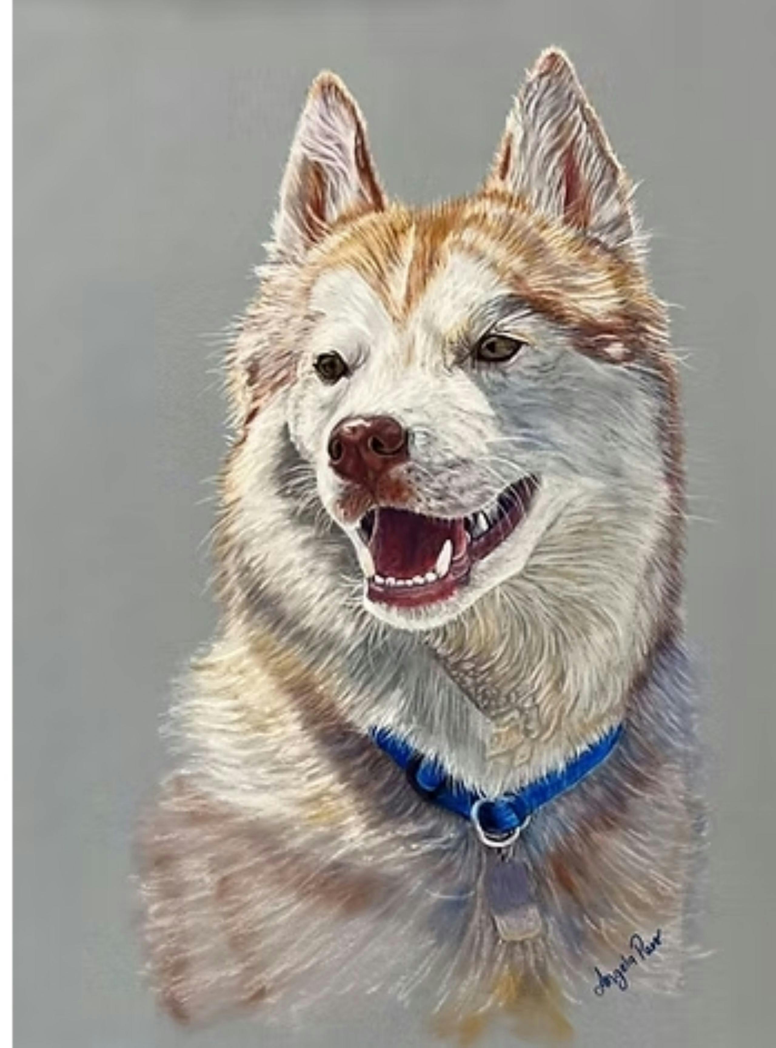 Image of a painting depicting a husky dog