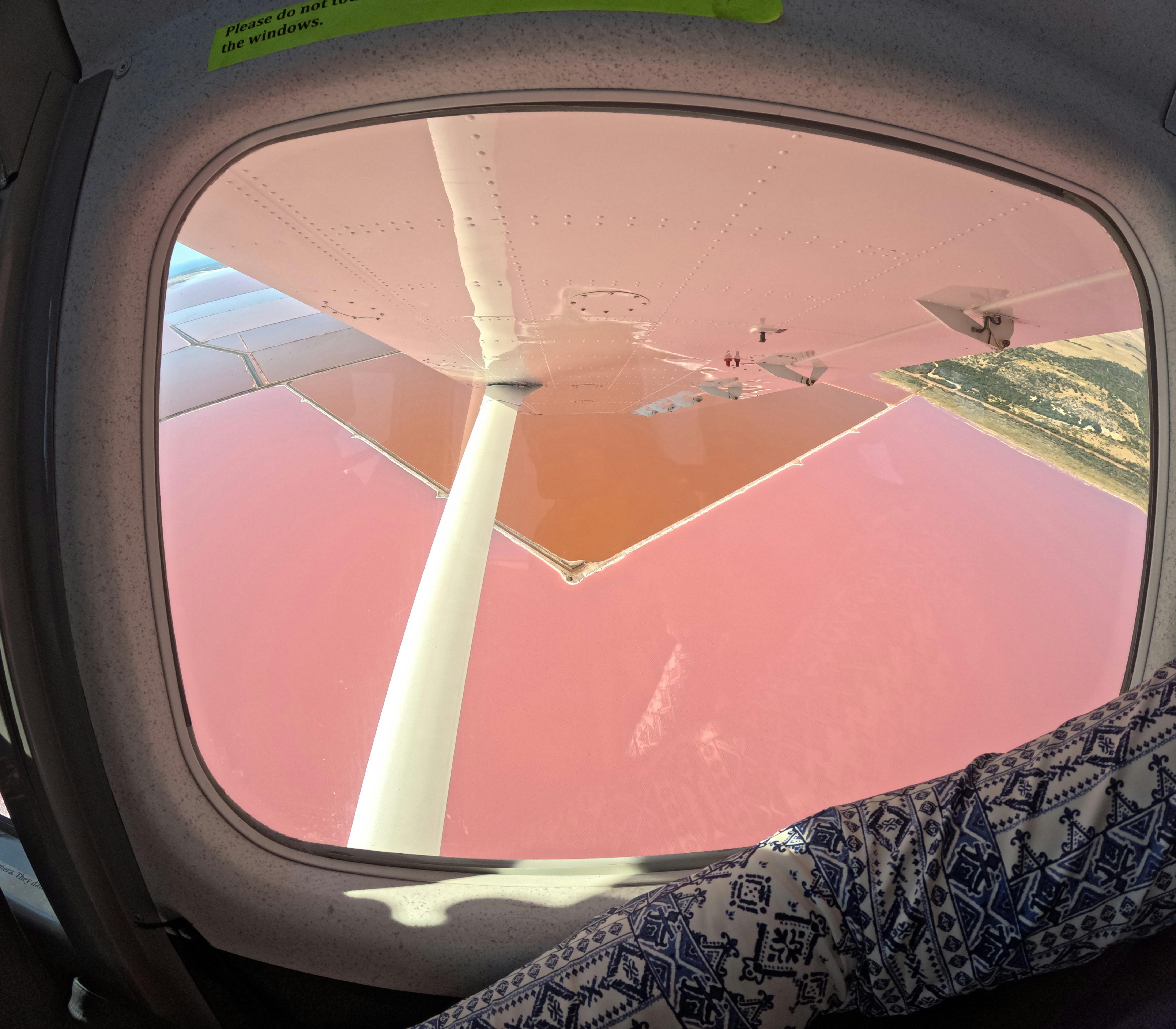 Hutt Lagoon Pink Lake from aircraft window