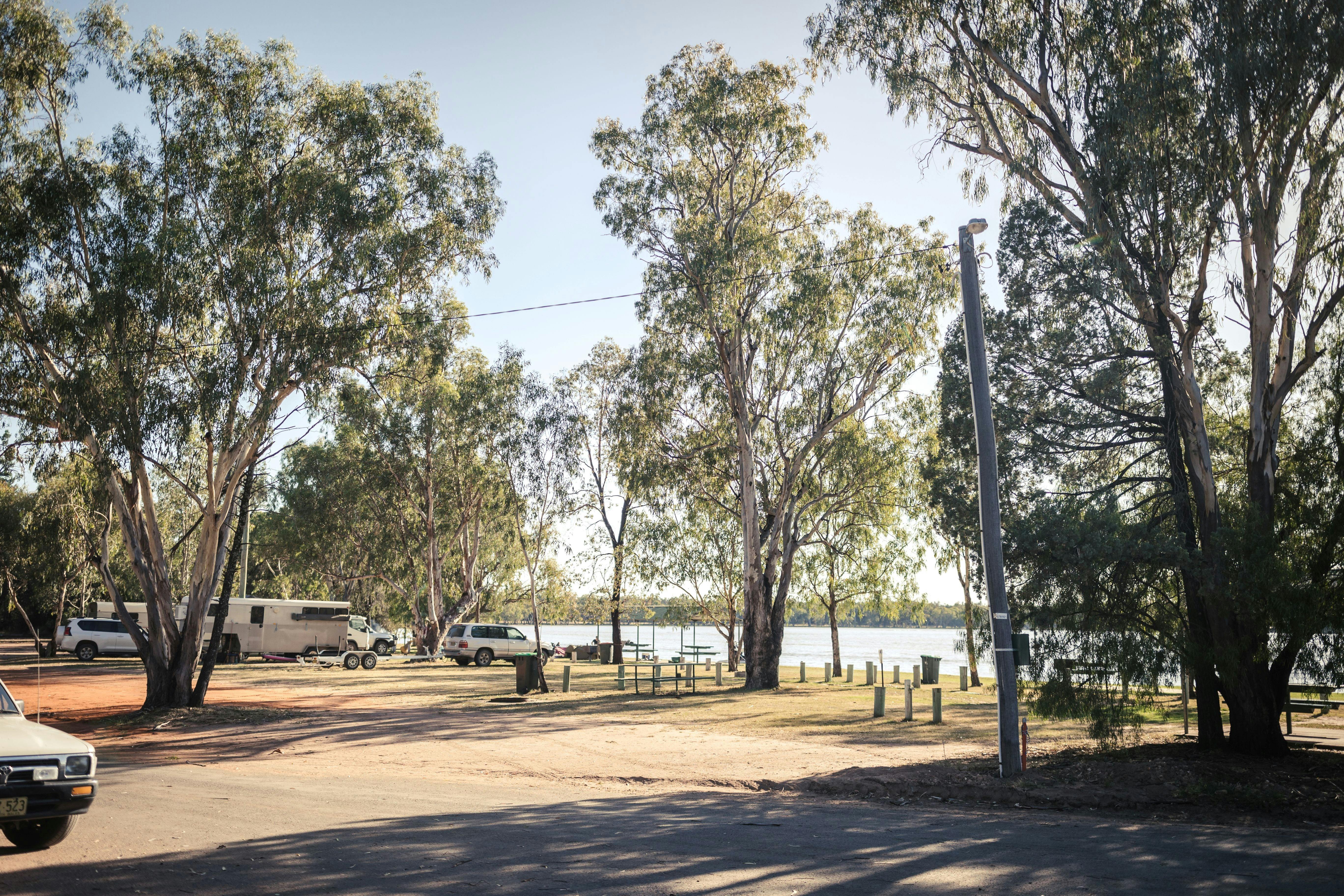 Caravans by lake edge