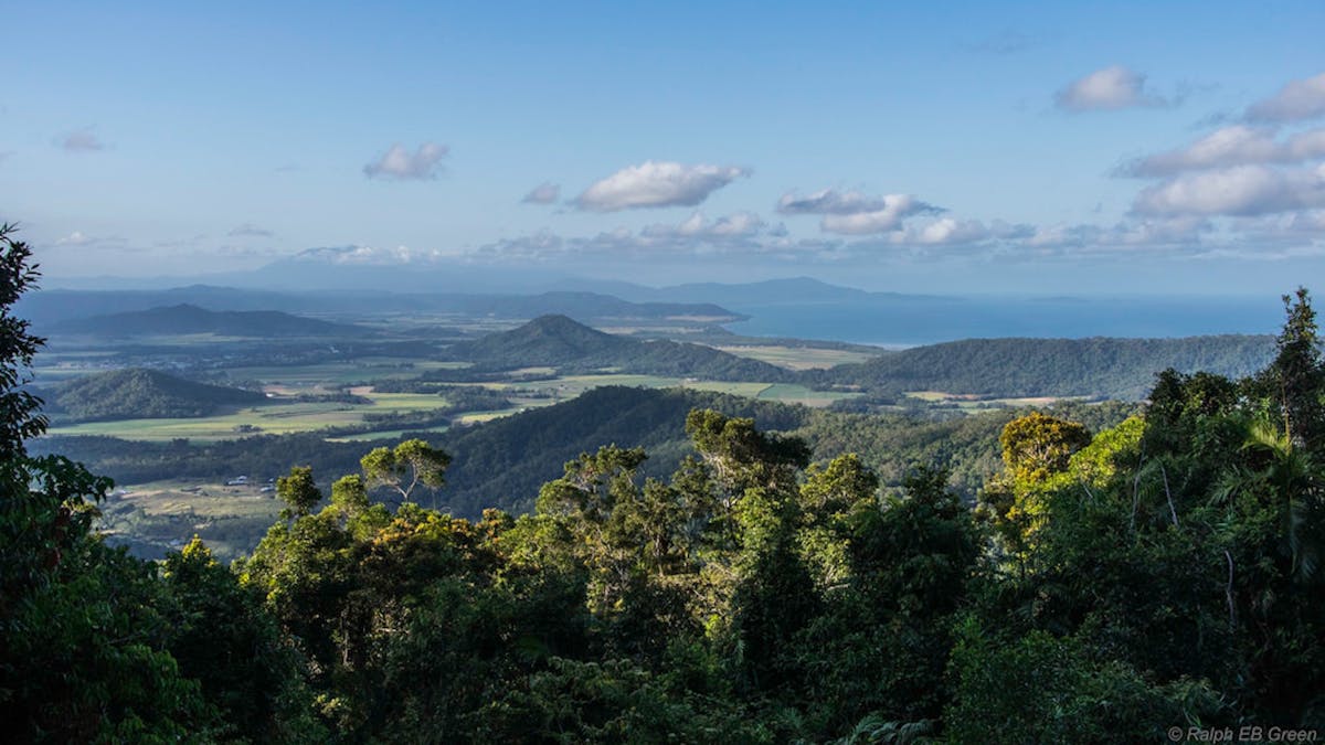 Green rolling hills overlooking Mt Lewis in Julatten, Tropical North Queensland.