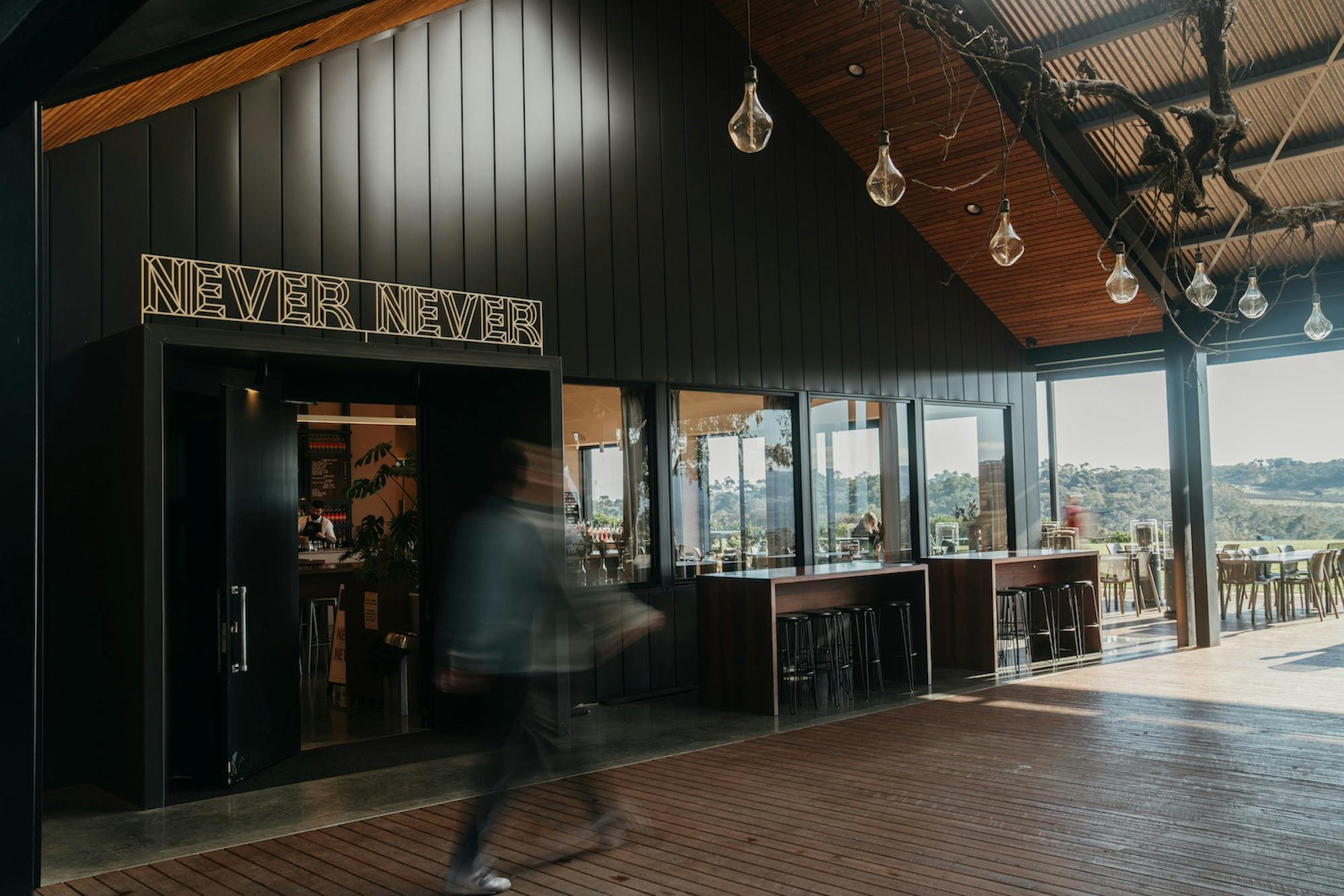 Never Never Distilling Co. cellar door with outdoor seating and views