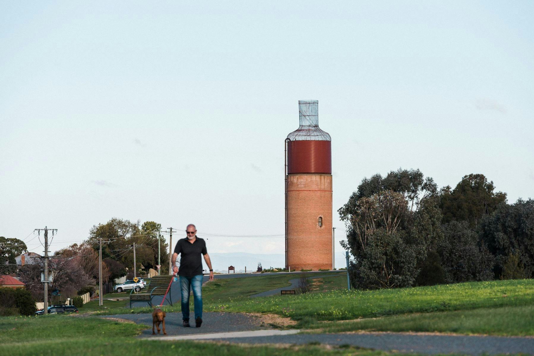 On your walk you will go past the iconic Rutherglen Wine Bottle
