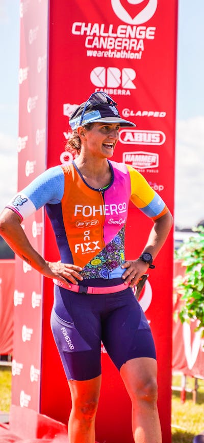 Local Professional athlete Penny Slater finishing Challenge Canberra 2023