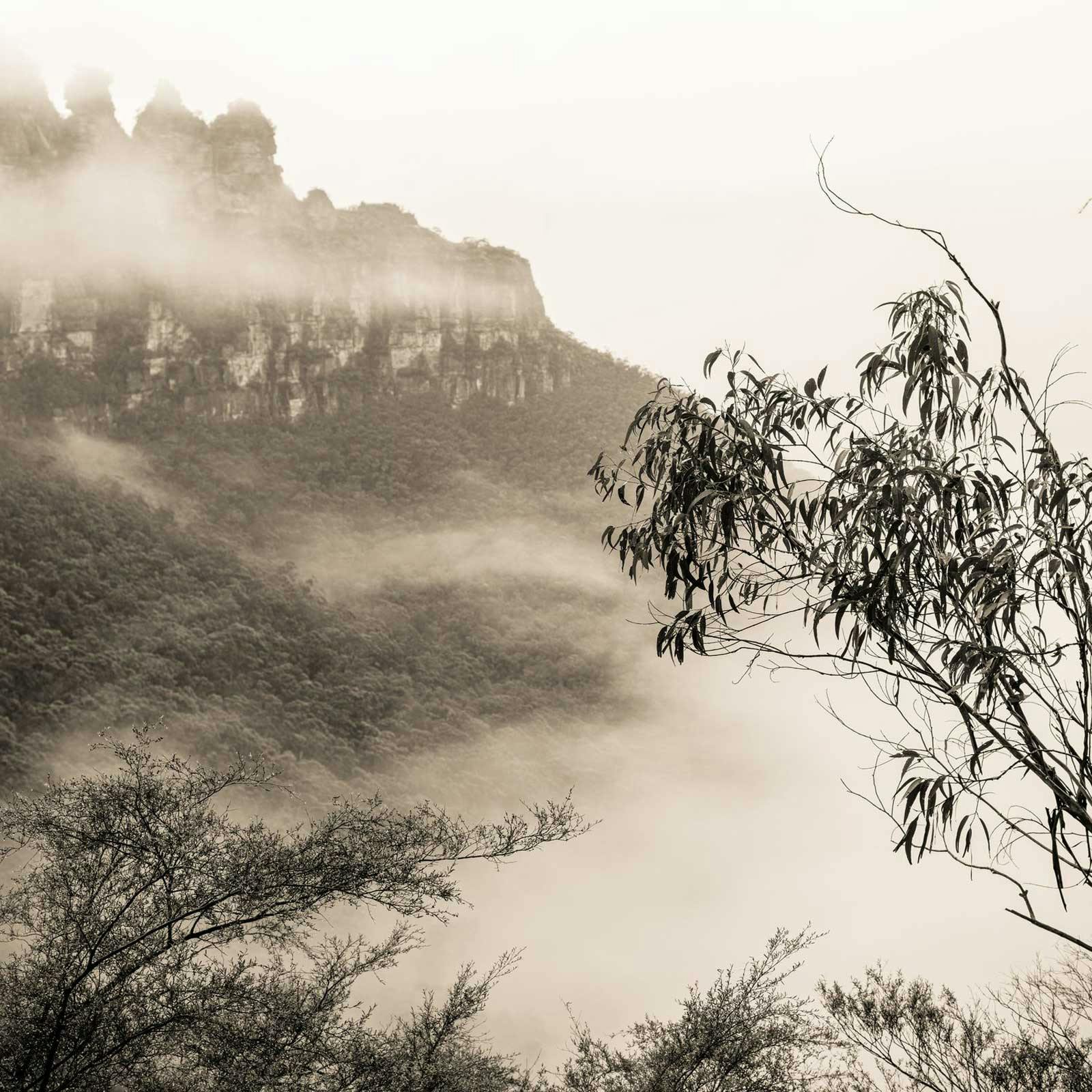 sepia photograph of the three sisters rock formation in the Blue Mountains