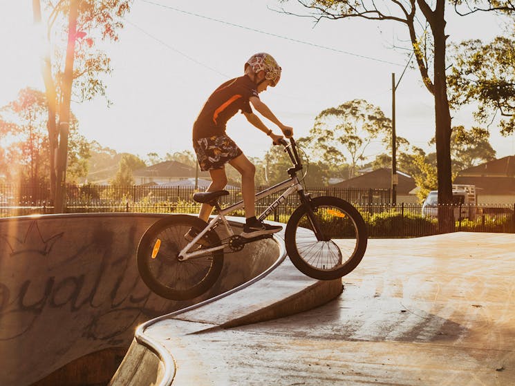 Young boy riding his bike at Appin Skate Park