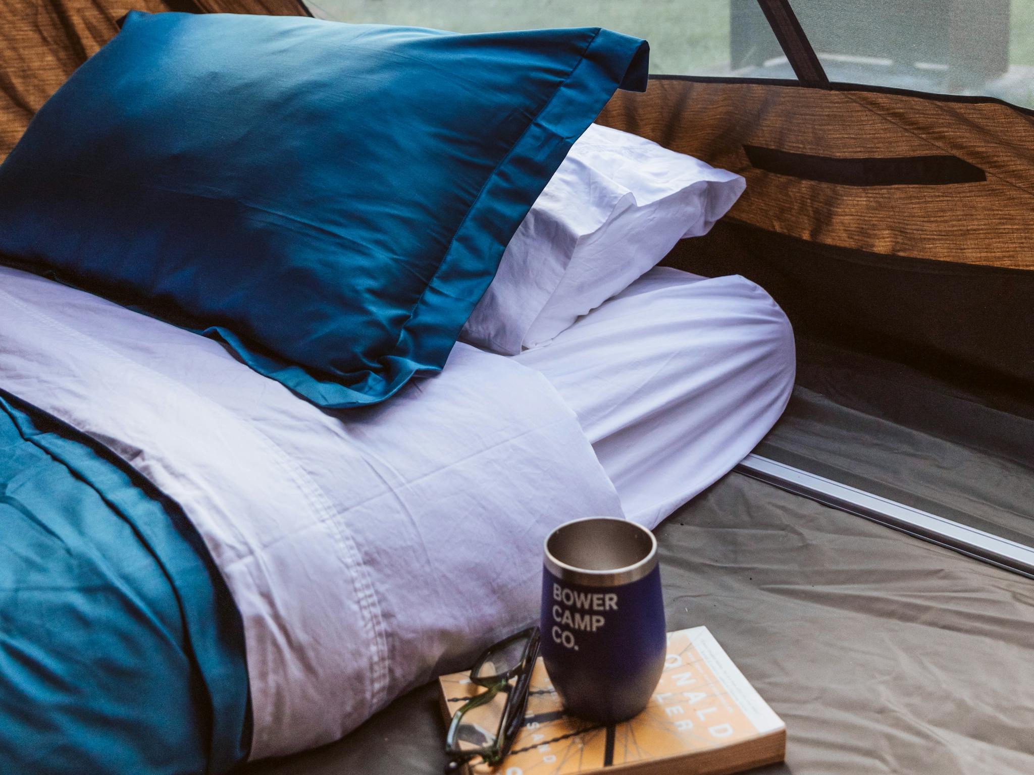A bed in a tent A bed in a tent